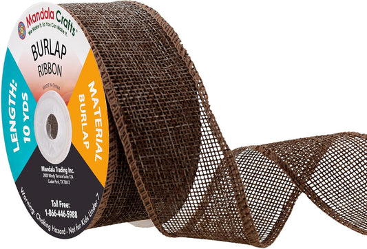 Mandala Crafts Brown Burlap Ribbon 1.5 Inches Wide Jute Ribbons for Crafts - 20 Yds Roll Rustic Burlap Wrap Trim Ribbons for Wreaths Bows Wedding Party Decoration