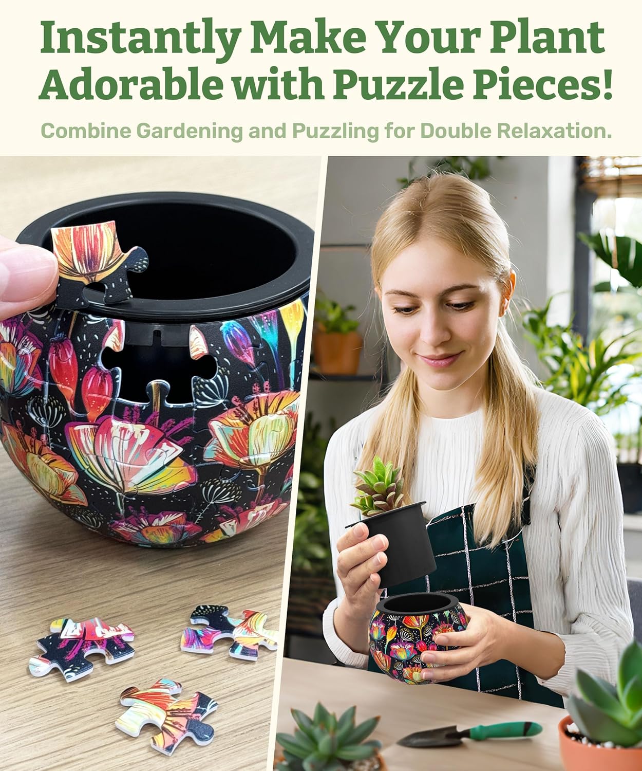 PieceRelax 3D Puzzle Planter 80 Pieces - Flower Pot - Colorful Poppies, Home Decor Flower Pots for Indoor Cactus, Succulents Pots [K1118]
