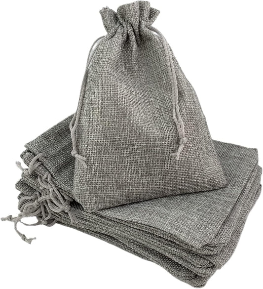 Palmhomee Pack of 25 Burlap Gift Bags with Drawstring Linen Jewelry Pouches Wedding Hessian Jute Bags for Birthday Jewelry and Treat Pouches Party Wedding Favors Gift Art and DIY Craft (5x7 Inch, Gray)