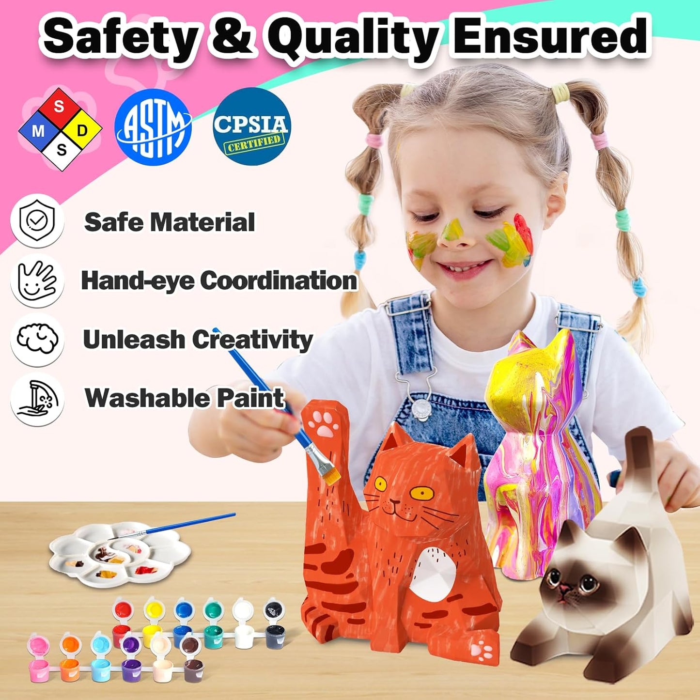 FUNZBO 3pcs Paint Your Own Cat Lamp Kit - Halloweens Arts and Crafts Supplies Kitten Painting Kits for Kid Teen, DIY Night Light Toy for Toddlers Girl Boy Age 3 4 5 6 7 8 9 10 11 12 13 Birthday Gifts