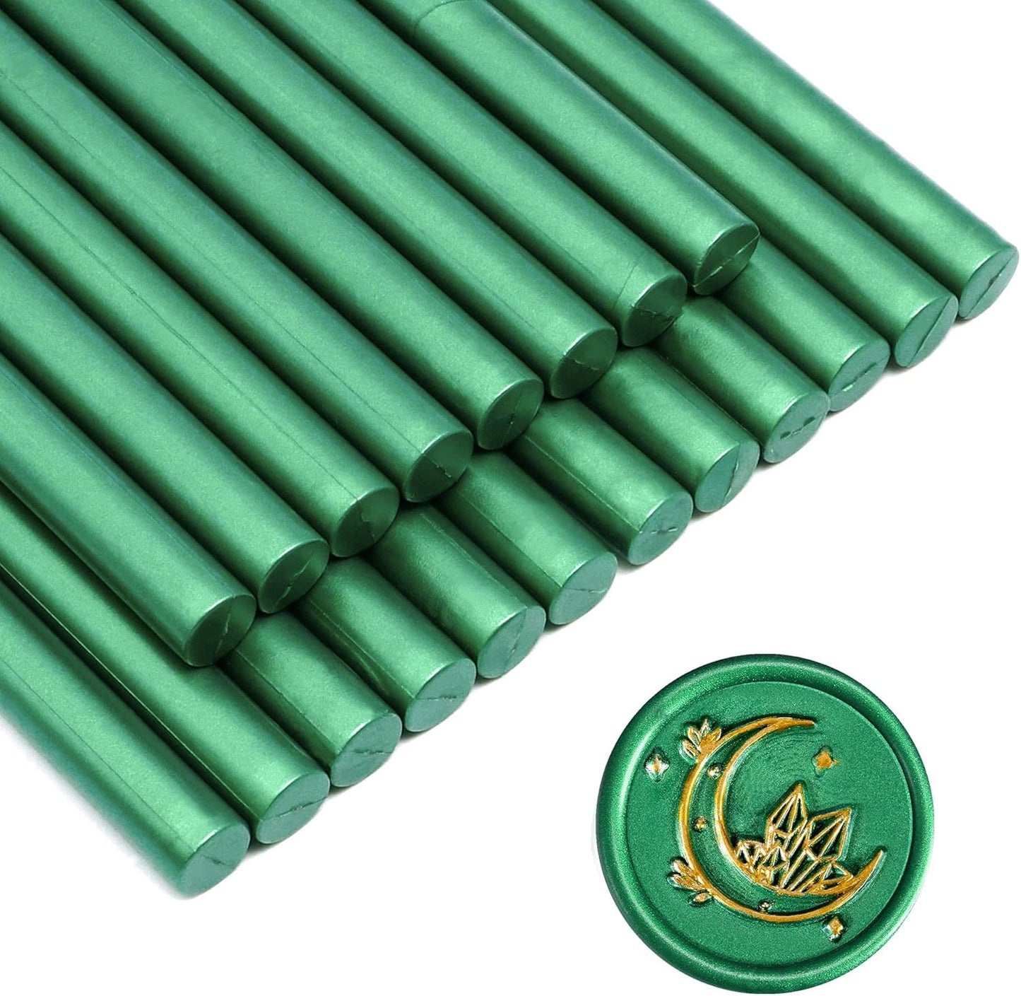 SWANGSA 20 Pieces Glue Gun Sealing Wax Sticks Metallic Green for Wax Seal Stamp, Great for Wedding Invitations, Cards, Envelopes, Wine Packages, Gift Wrapping (Metallic Green)