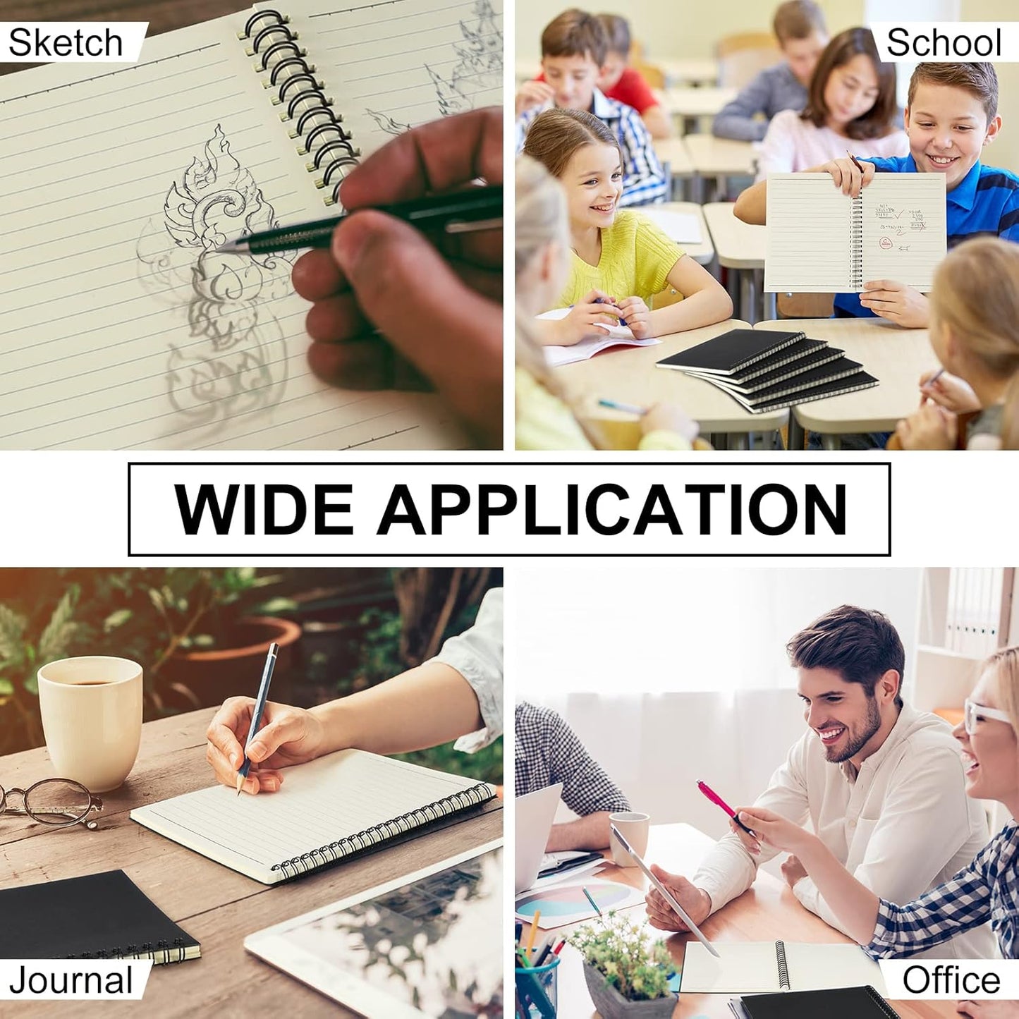 Yahenda 54 Pcs Spiral Notebook Bulk A5 Journal Lined 8.3'' x 5.5'' Writing Composition Paper Small Notepad Subject Notebook for Students Office Business Back to School Supplies (Black)