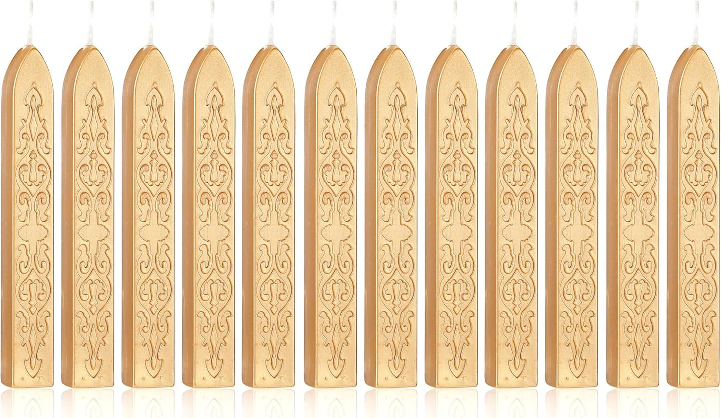 Yoption 12 Pcs Metallic Light Gold Sealing Wax Sticks with Wicks for Wax Seal Stamp, Wedding Invitations, Gift Wrapping, Christmas