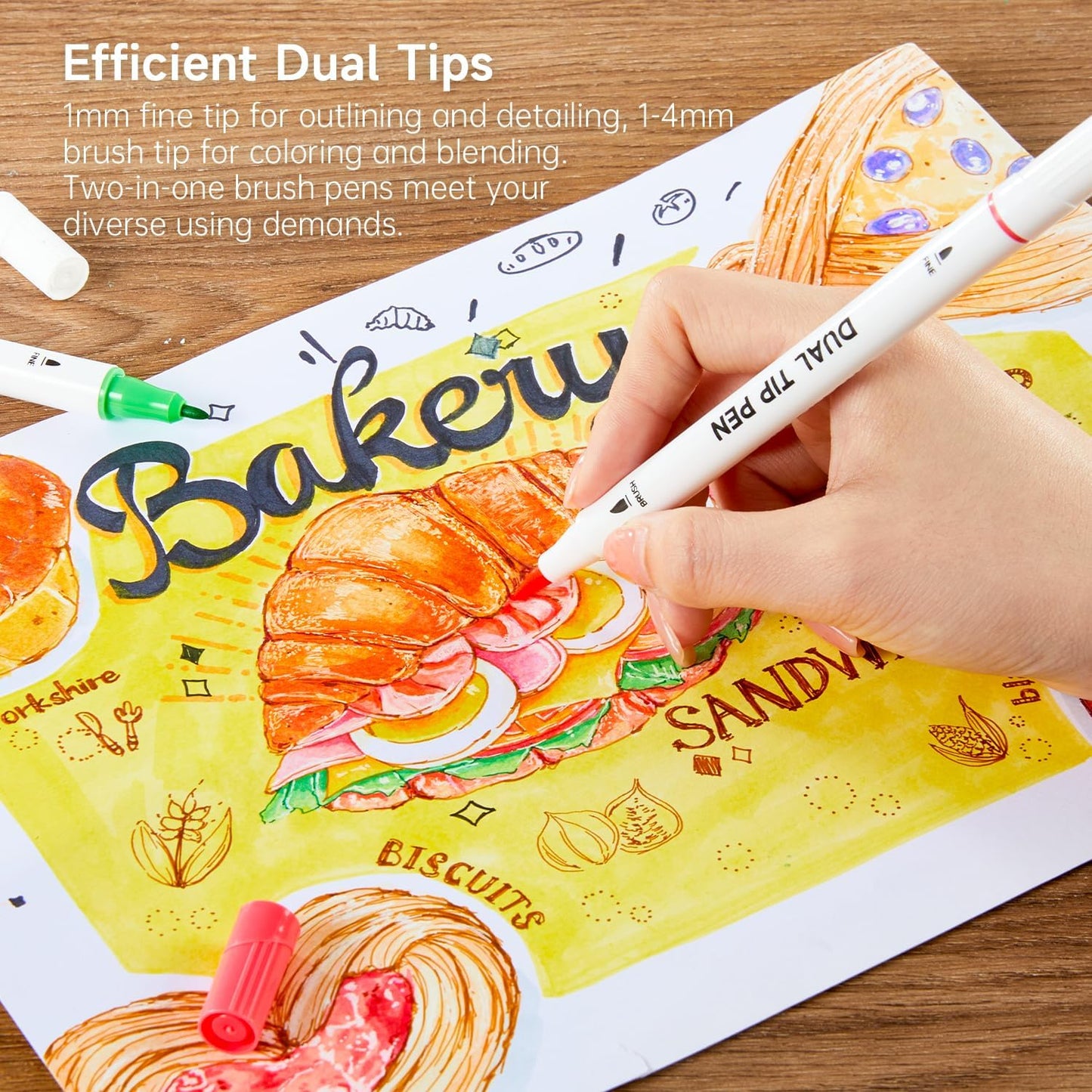 Shuttle Art Dual Tip Brush Marker Pens, 105 Colors Fine and Brush Tip Markers Set in Portable Case with 1 Coloring Book for Kids, Water-based Ink Adult Artist Coloring Calligraphy Journal Doodling