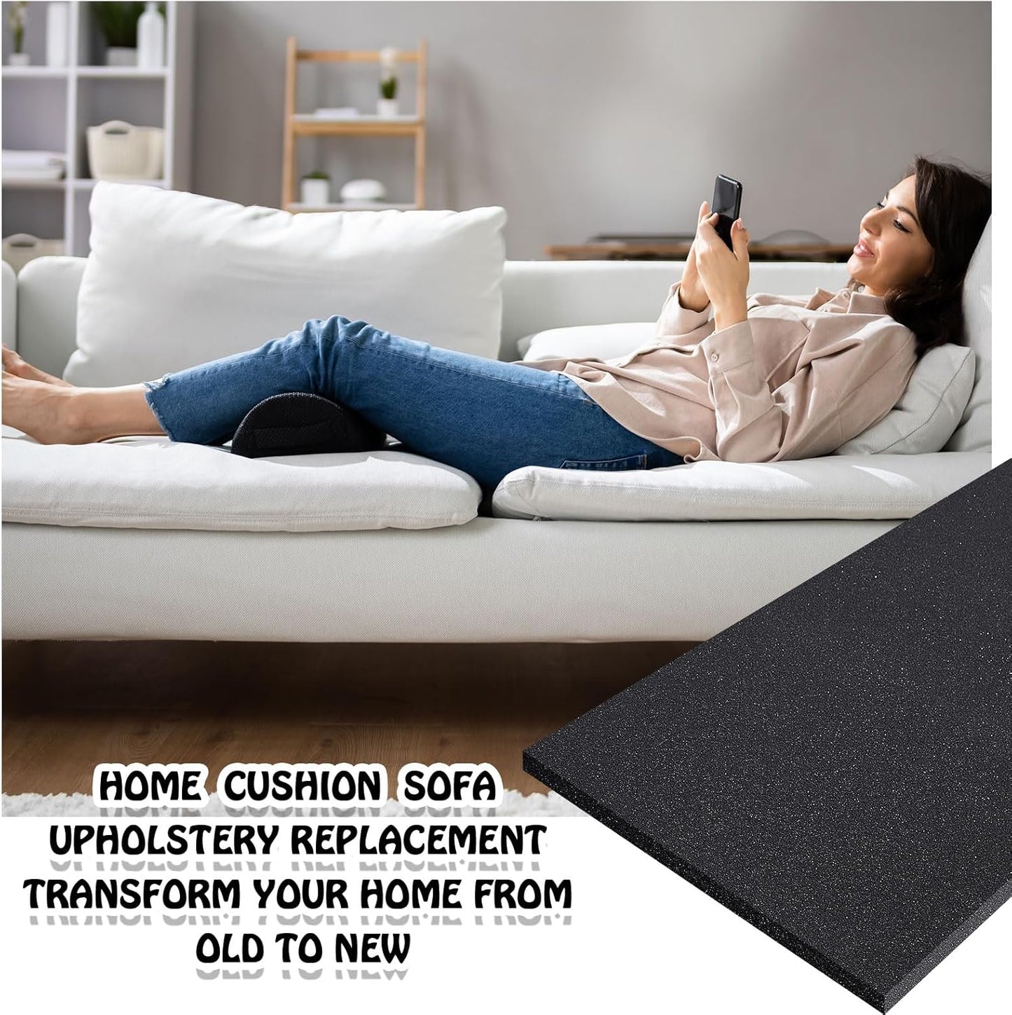 Amylove Polyurethane Foam 24" x 72" High Density Cushion Upholstery Foam Sheet for Seat Replacement DIY Projects Chairs Headboards Sofas Home(1" x 24" x 72",Black)