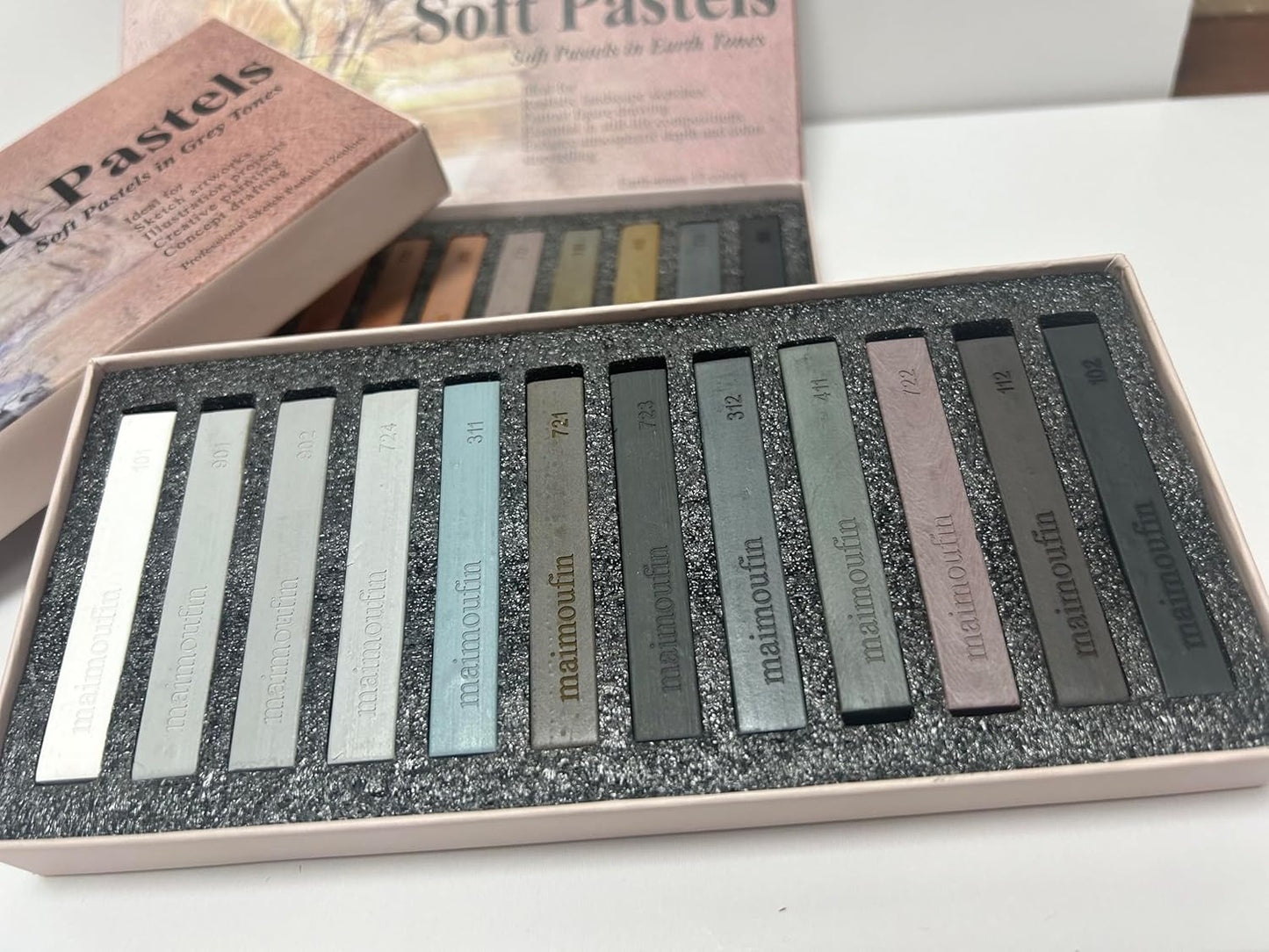 12-Pack Gray Tone Soft Pastel Sticks - Square Water-Soluble Artist Chalks with High Pigment for Sketching, Drawing & Illustration (Perfect for Artists, Beginners & Hobbyists) (Grey)