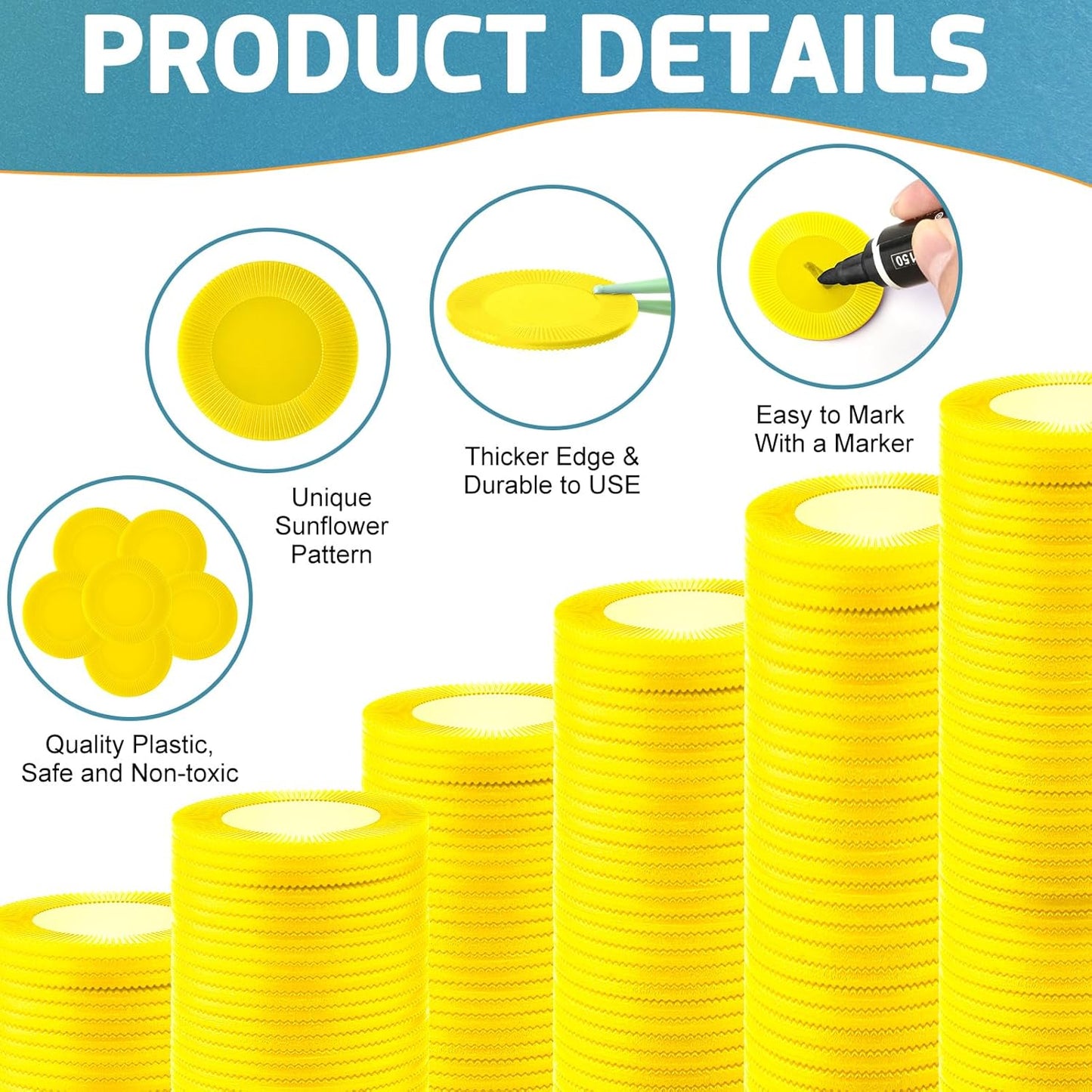 Coopay 1000 Pieces Plastic Poker Chips, Bingo Chips Bulk Learning Counters Disks Poker Card Game, Counting Markers for Math Practice, Game Tokens and Teaching Rewards, 25 mm/ 1 Inch (Yellow)