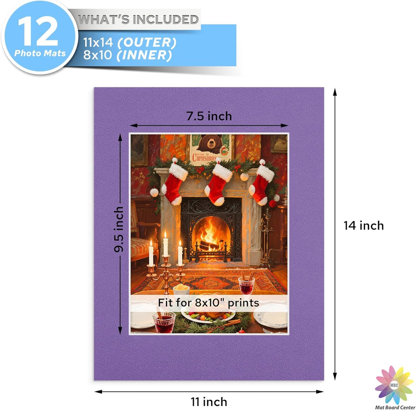 Mat Board Center, 11X14 Mix Color Mats for 8X10 Pictures - Acid Free, 4-Ply Thickness, White Core, Bevel Cut - for Artworks, Photos, Framing - Pack of 12
