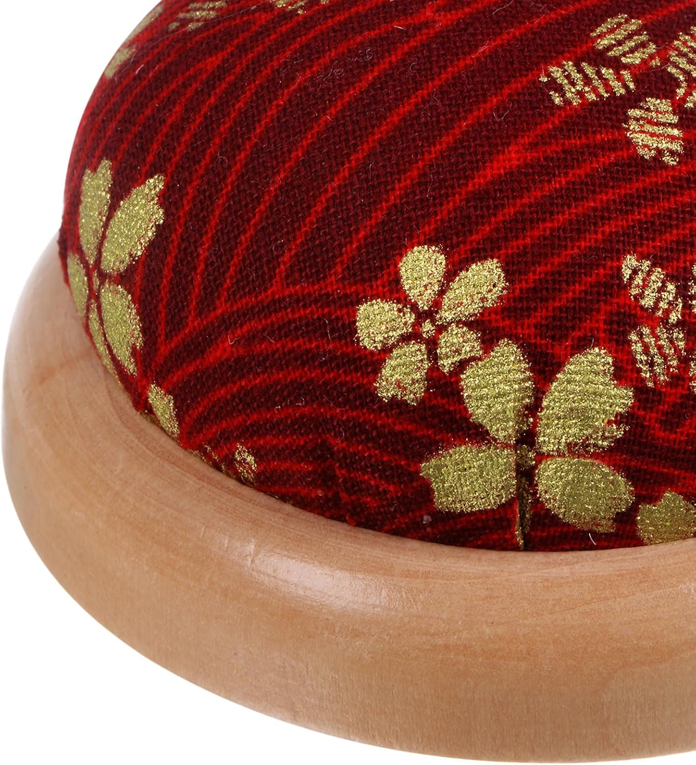 HARFINGTON Pin Cushion Wooden Base Japanese Style Round Pincushion Needle Holder for Sewing Quilting Needlework DIY Crafts, Dark Red
