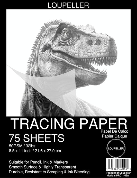 LOUPELLER 8.5” X 11” TRACING Paper for Drawing – 75 Sheets of 32LB / 50G – Wrinkle Free Highly Transparent Tracing Paper Pad – Works with Pen, Pencil & Marker – for Artists, Architects & Kids