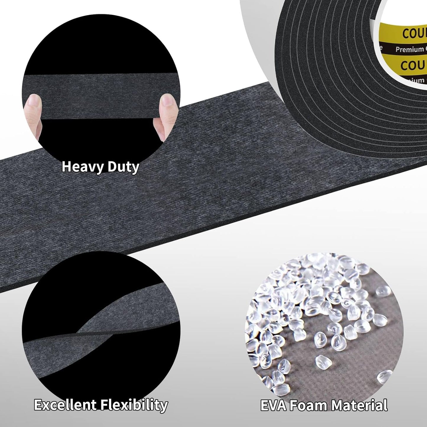 EVA Single-Sided Adhesive Black Foam Tape,2inx16.4FT Single-Sided Sealing Strip Foam Pad Sponge Tape Window Weatherproof, Self-Adhesive Insulation Sealing Tape (Black)