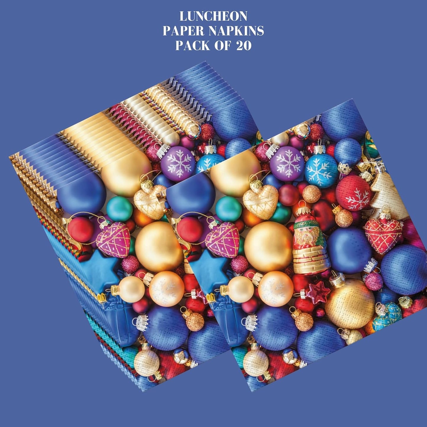 20-ct 13x13 Christmas Paper Decoupage Napkins, 3-Ply Servilletas Tissue Napkin for Dinner and Parties, Disposable Napkins (Holiday Ornaments)