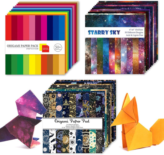Origami 6x6 Paper Kit 150 Sheets 150 Vivid Colors Double Sided Same Printed Traditional Patterns Square for Arts Crafts Projects Japan Traditional Chiyo.Starry Sky