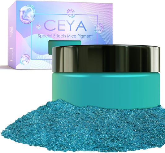 Ceya Highly Chameleon Mica Pigment, 1.8oz/ 50g Ultramarine Green Chrome Powder, Cosmetic Grade Pearlescent Effect Color Shift Pigment for Epoxy Resin, Makeup, Nail Polish, Soap Dye, Candle Making