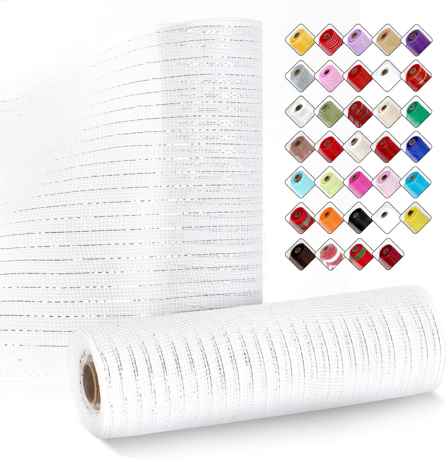 2 Rolls Mesh Ribbon for Wreaths 10 Inch x 30 Foot Wreath Mesh Rolls with Metallic Foil for Easter Christmas Party Wedding Home Decor DIY Craft Projects and Gift Wrapping (White/Sliver)