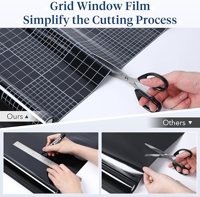 Haton Blackout Window Film, Frosted Privacy Cover for Glass, Sun Light Blocking Black Out Window Tint, Static Cling Room Darkening Heat Control Shades for Home Day and Night, Black 17.5" x 78.7"