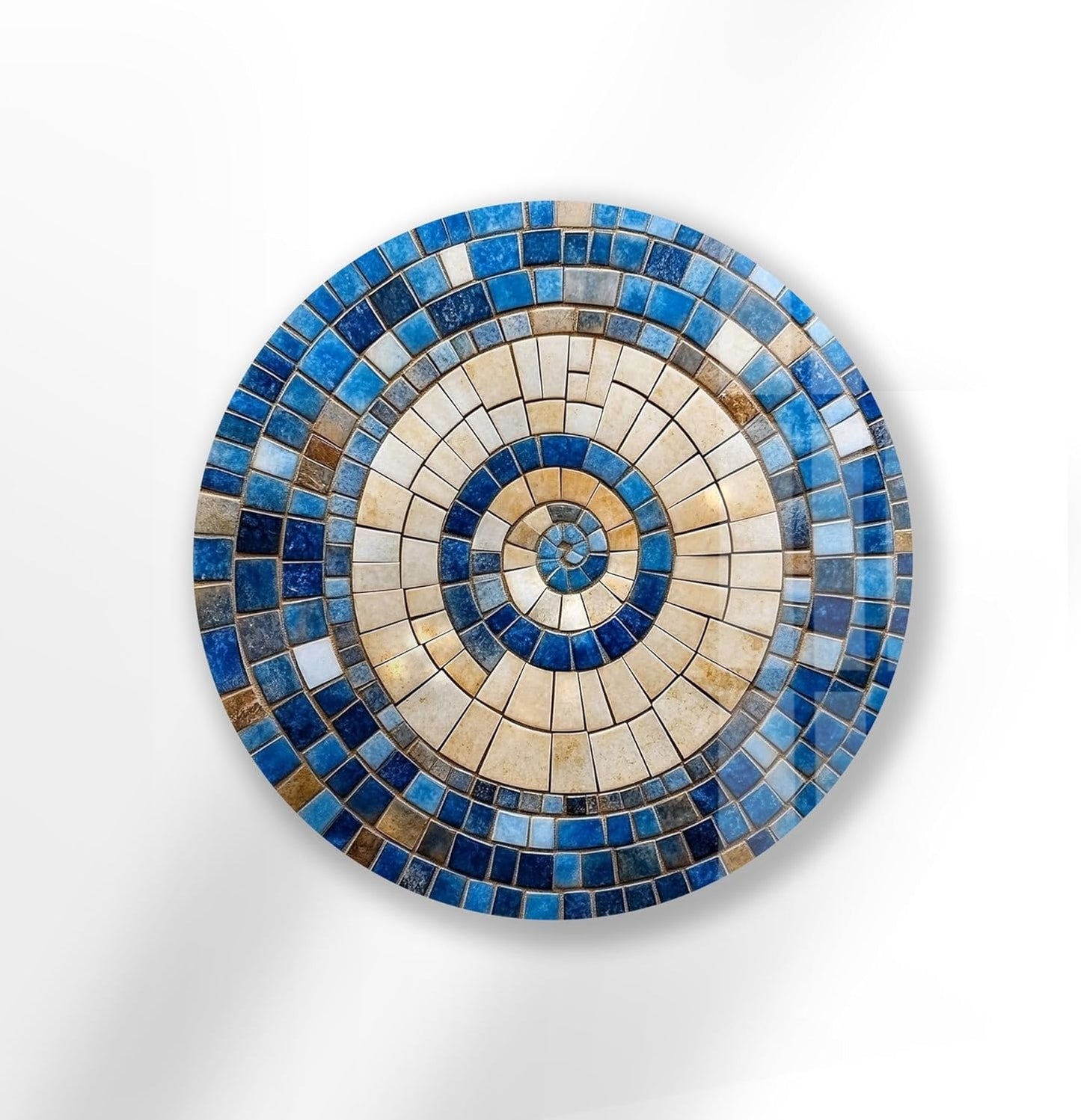 My Photostation.com 15.8''(40cm) Diameter Coastal Sunburst Beige & Blue Round Glass Wall Art Tempered Glass Printing Wall Decor Large Wall Art Wall Hangings