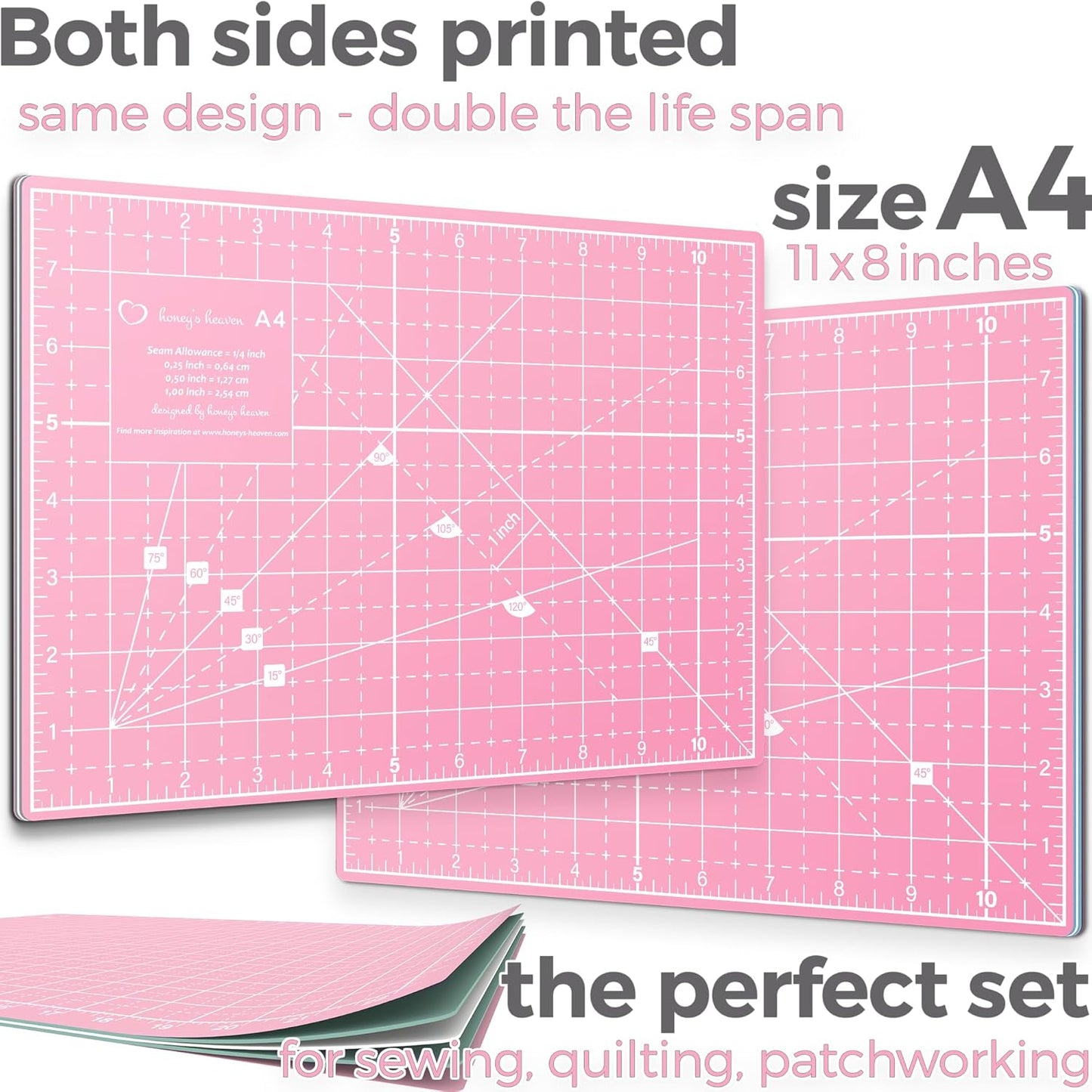 Rotary Cutter Set - Quilting Kit incl. 45mm Fabric Cutter, 5 Replacement Blades, A4 Cutting Mat, Acrylic Ruler and Craft Clips - Ideal for Crafting, Sewing, Patchworking, Crochet & Knitting (Pink, A4)