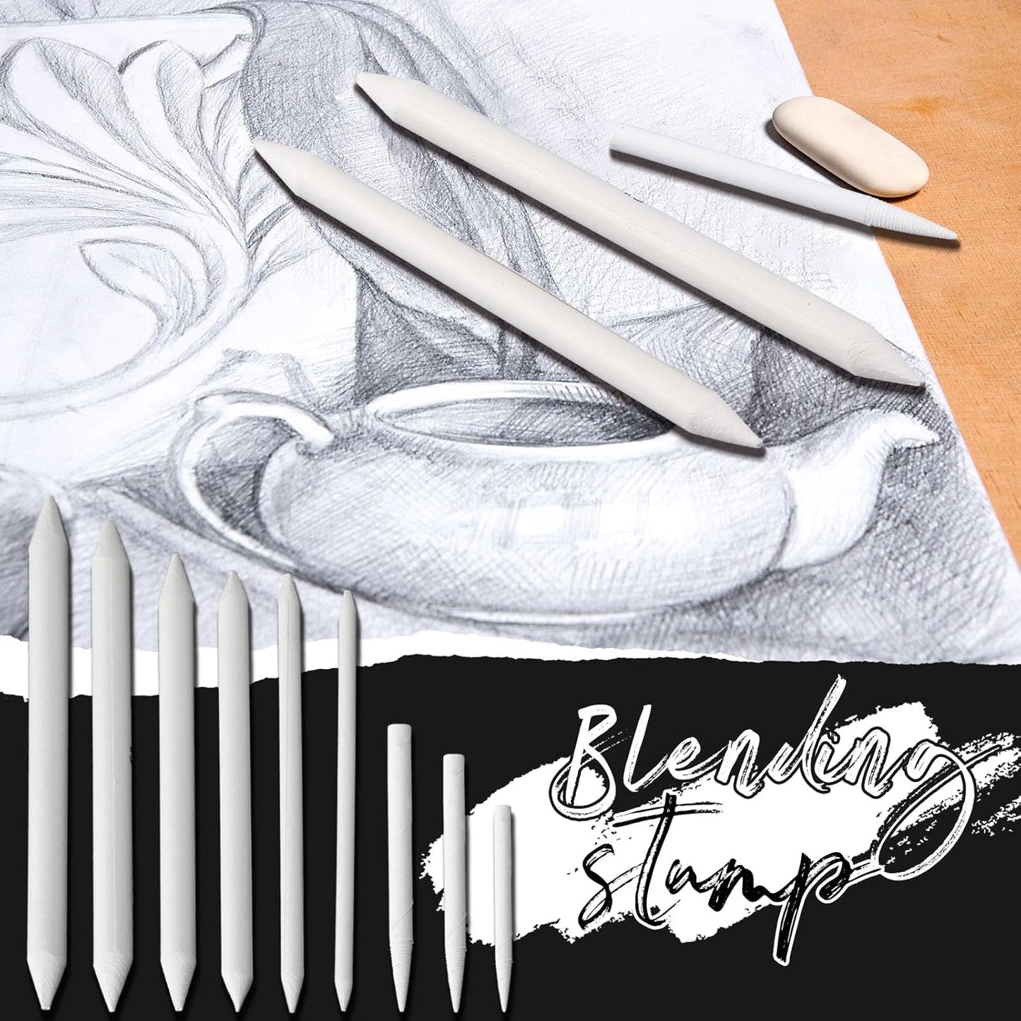 Fulmoon 288 Pcs Blending Stump and Tortillion Set Paper Art Blenders Blend Stumps for Drawing Shading Drawing Supplies Pencil Sketch Paint Tools for Student (Assorted,Mixed Sizes)