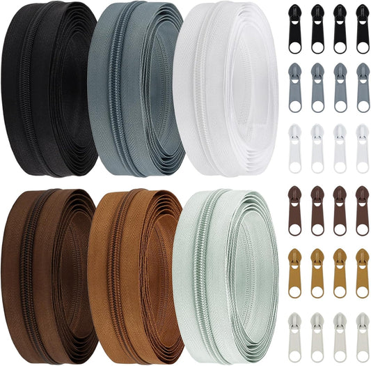 DOITEM 5# Zippers 12 m Nylon Endless Zip Set with Slider and Zip for Sewing and Crafts (6 Colors)