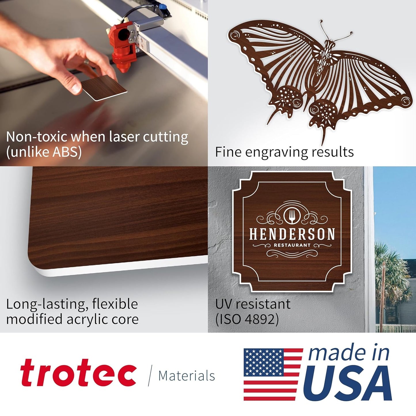 Trotec TroLase | 12"x12"x1/16", 8 Pcs | Cherry/White | 2 Ply | Modified Acrylic | Laser Engraving Double Color Plastic Sheet | Engraving Blanks for Laser, Saw, Guillotine | Made in USA