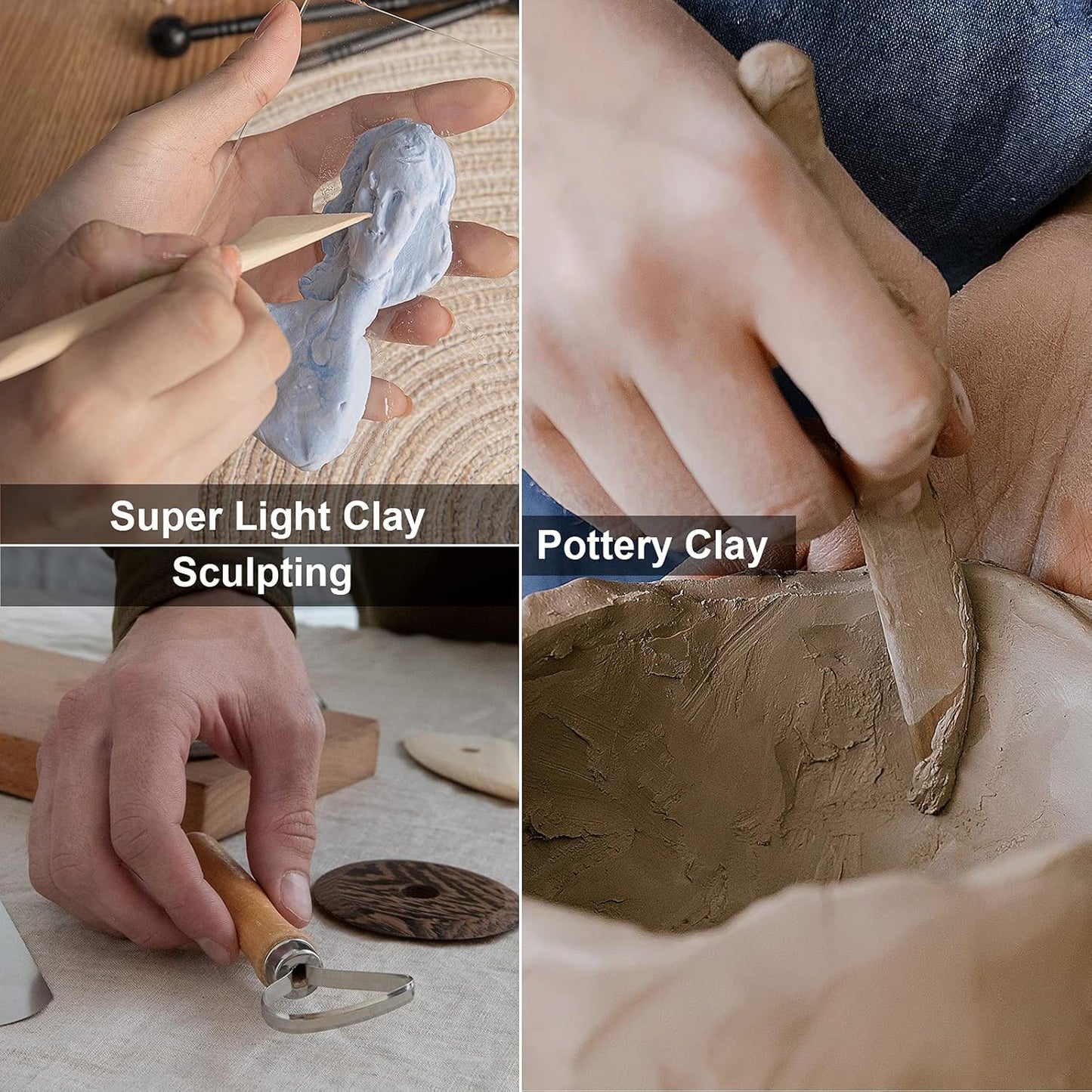 Pottery Tool Kit, 17pcs Polymer Clay Tools, Modeling Clay Sculpting Tools Kit, Ceramics Tools, Trimming, Embossing Pattern, Smooth Wooden Handles