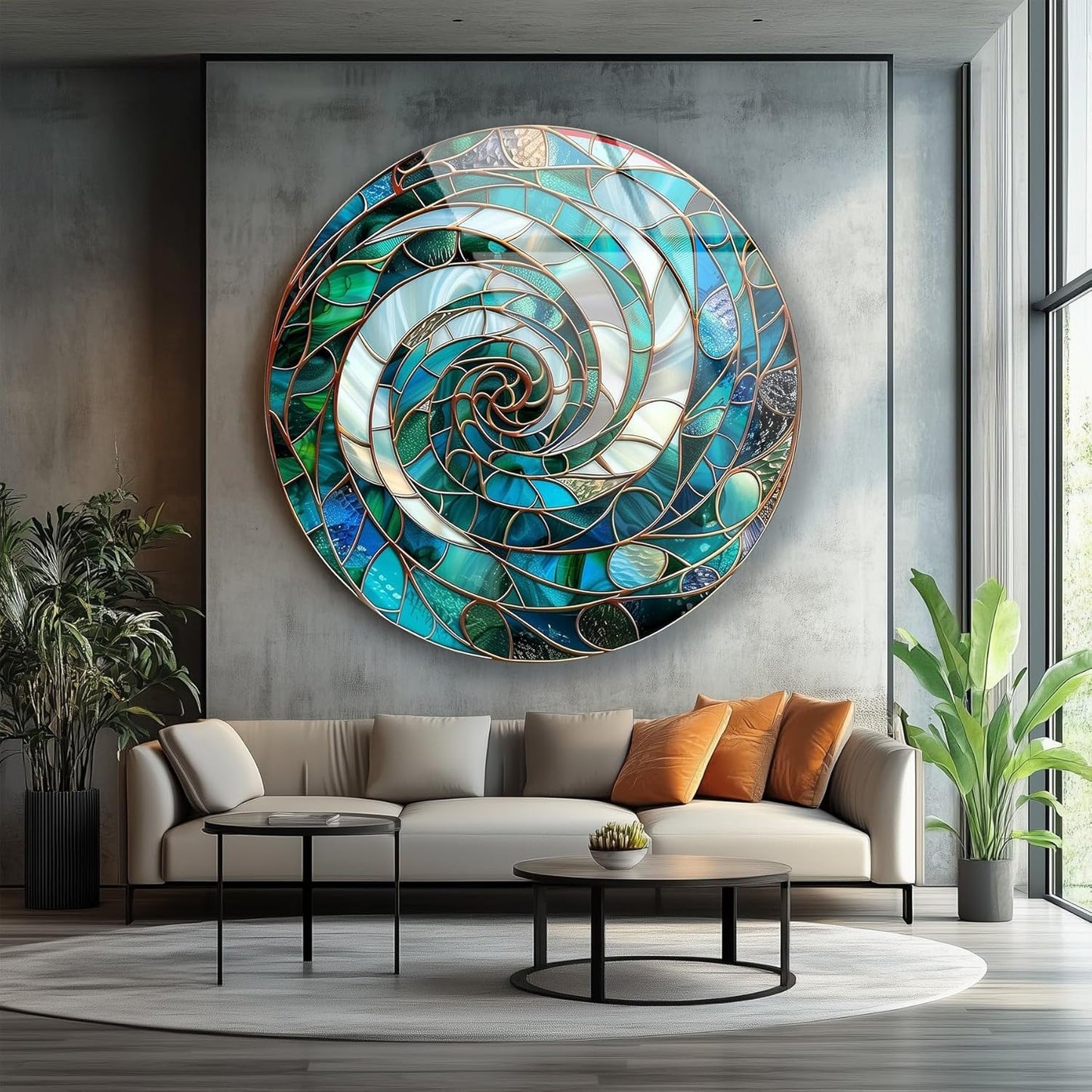 My Photostation.com 27.5''(70cm) Diameter Aqua Spiral Harmony Round Glass Wall Art Tempered Glass Printing Wall Decor Large Wall Art Wall Hangings