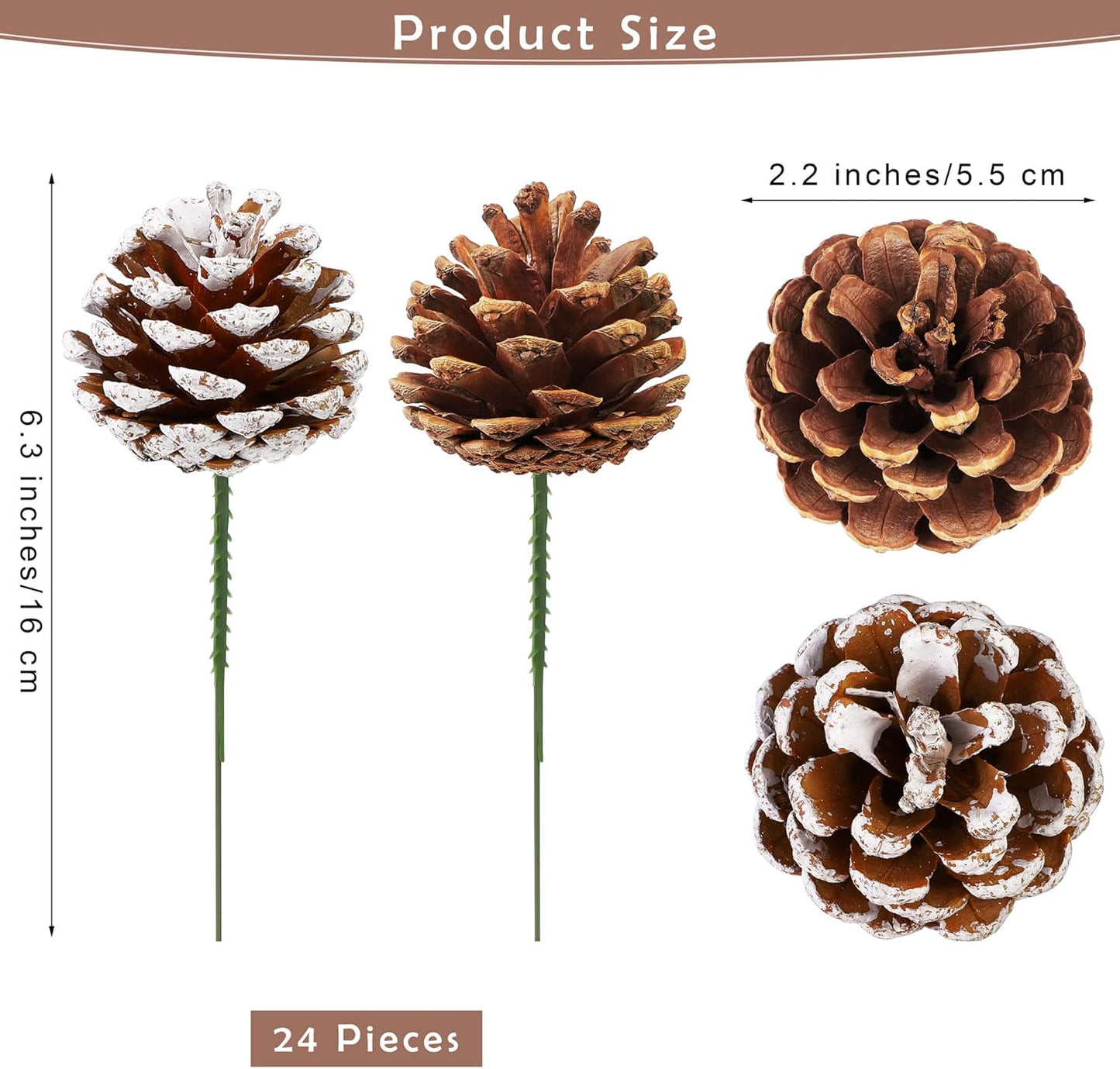 Fovths 24 Pieces Christmas Pine Cones Pick Pinecones Ornament Christmas Tree Decoration 2.4-3.1 Inches Pine Cones for Home Party Christmas Crafts (White, Natural)
