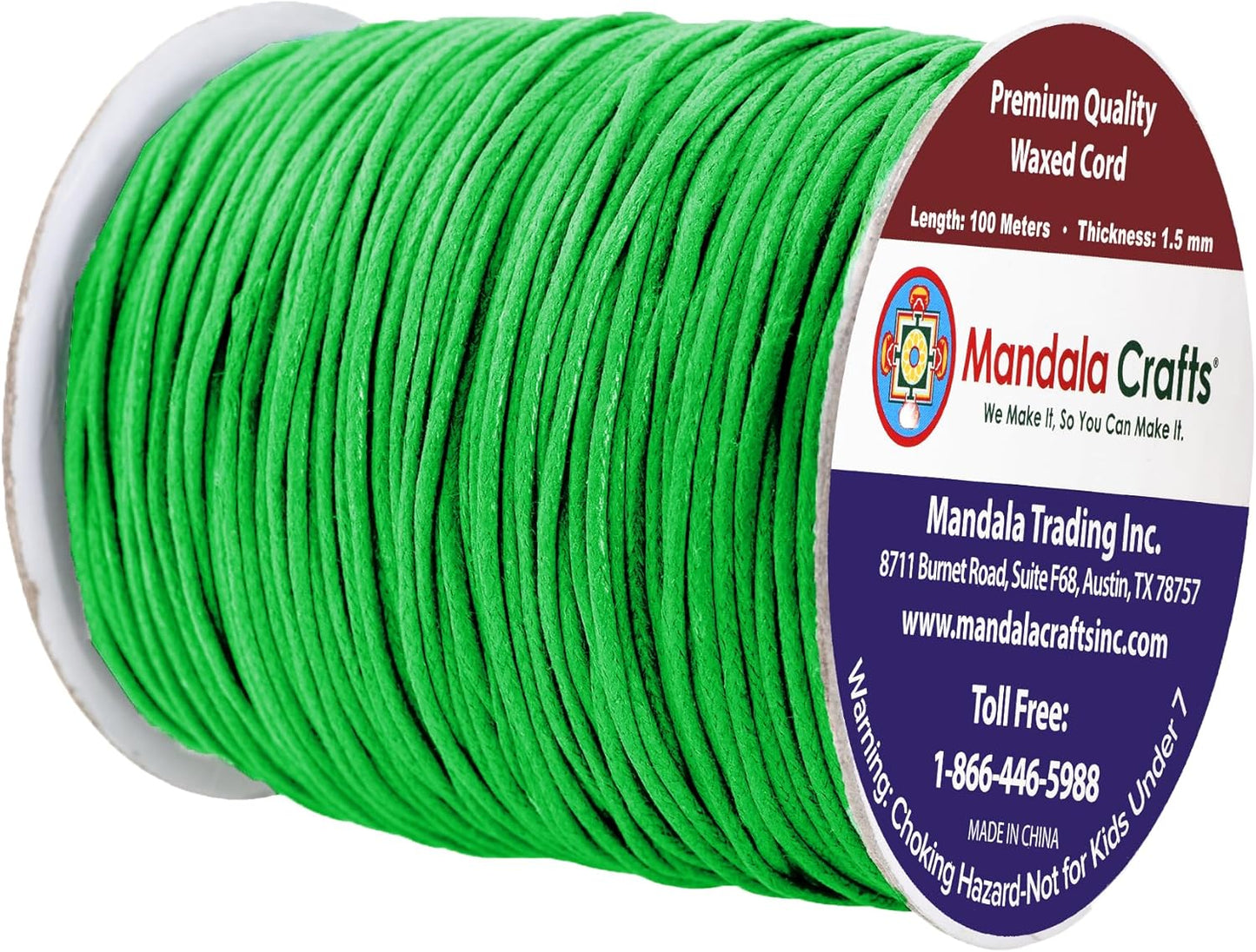 Mandala Crafts 1.5mm 109 Yards Kelly Green Cotton Waxed Cord for Jewelry Making Bracelet Cord Waxed String - Beading String Thread Jewelry Cords for Necklaces String