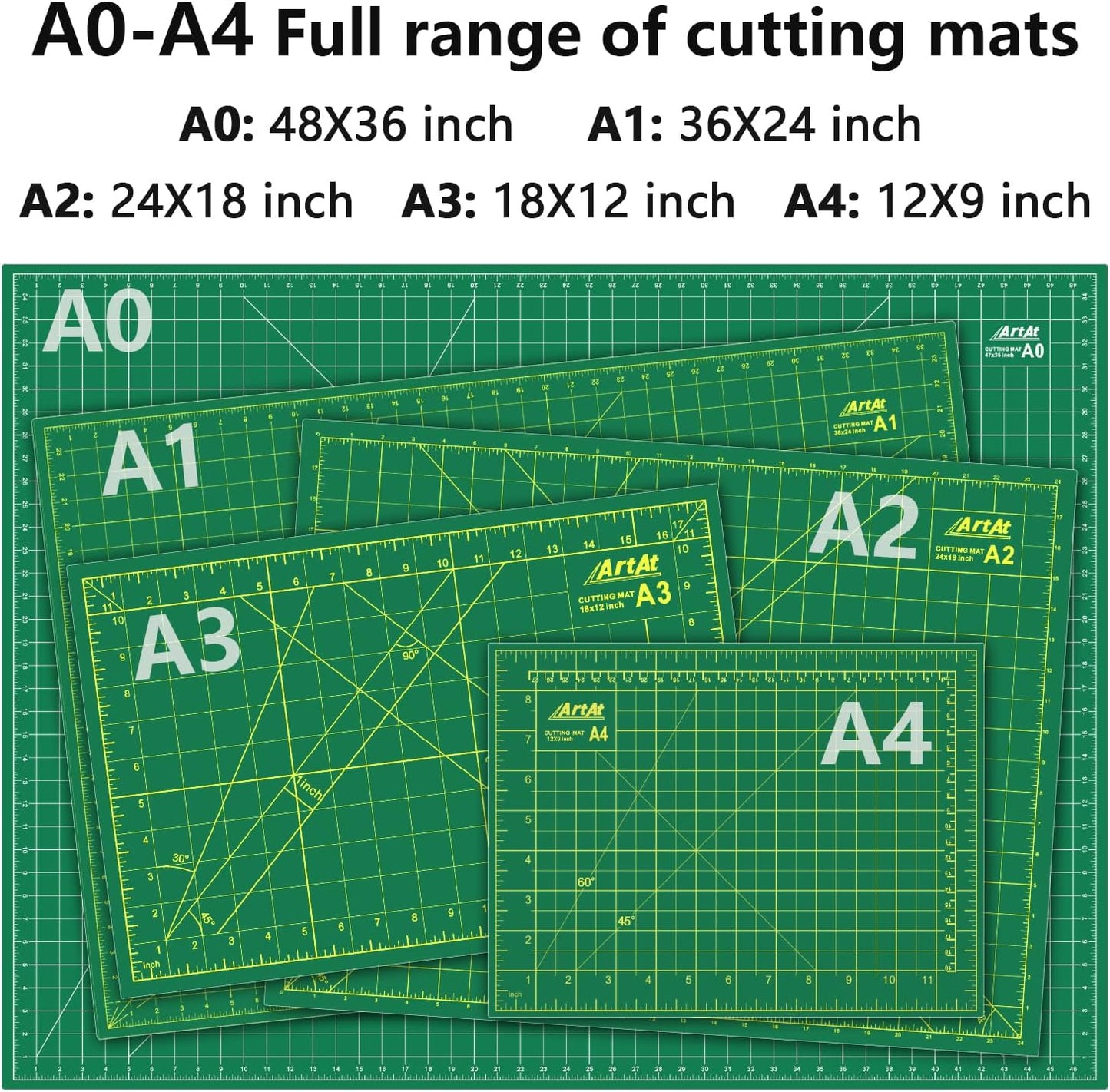 ArtAt Self Healing Cutting Mat: 24 x 36 inch Green Large 5-Ply Double-Sided Durable Non-Slip PVC Cutting Mat for Sewing Quilting Scrapbooking Art & Crafts projects…