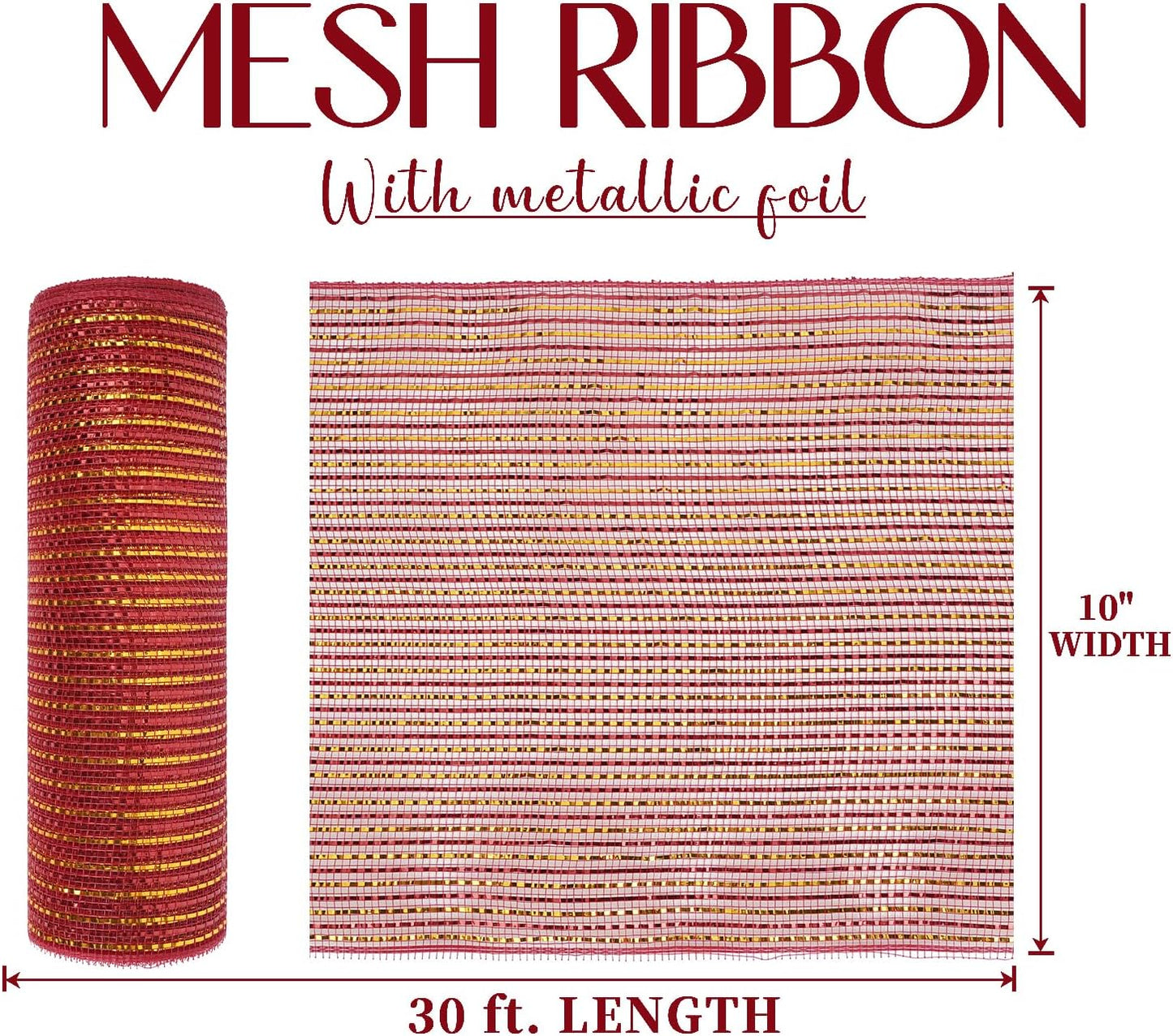 MEEDEE Red and Gold Deco Mesh 10 Inch Deluxe Wide