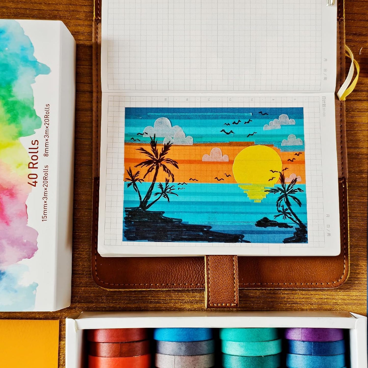 40 Rolls Colored Washi Tape, Aesthetic Colored Decorative Cute Scrapbook Tape for Scrapbooking Supplies Journaling Craft Junk Journal