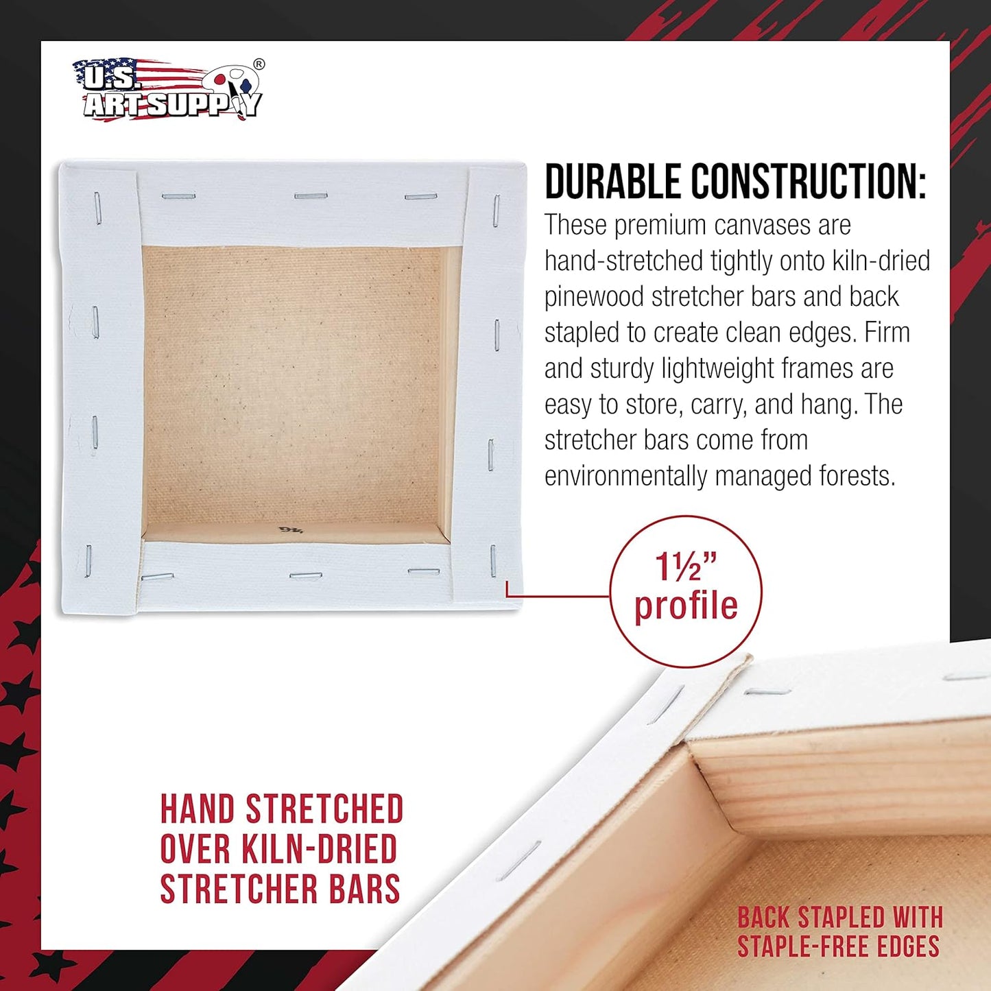 U.S. Art Supply Square Stretched Canvas for Painting 6x6 inch Gallery Depth 1-1/2" Thick, 5-Pack - 12oz Acrylic Gesso Triple Primed, Professional Artist Quality, 100% Cotton - Pouring, Oil Paint