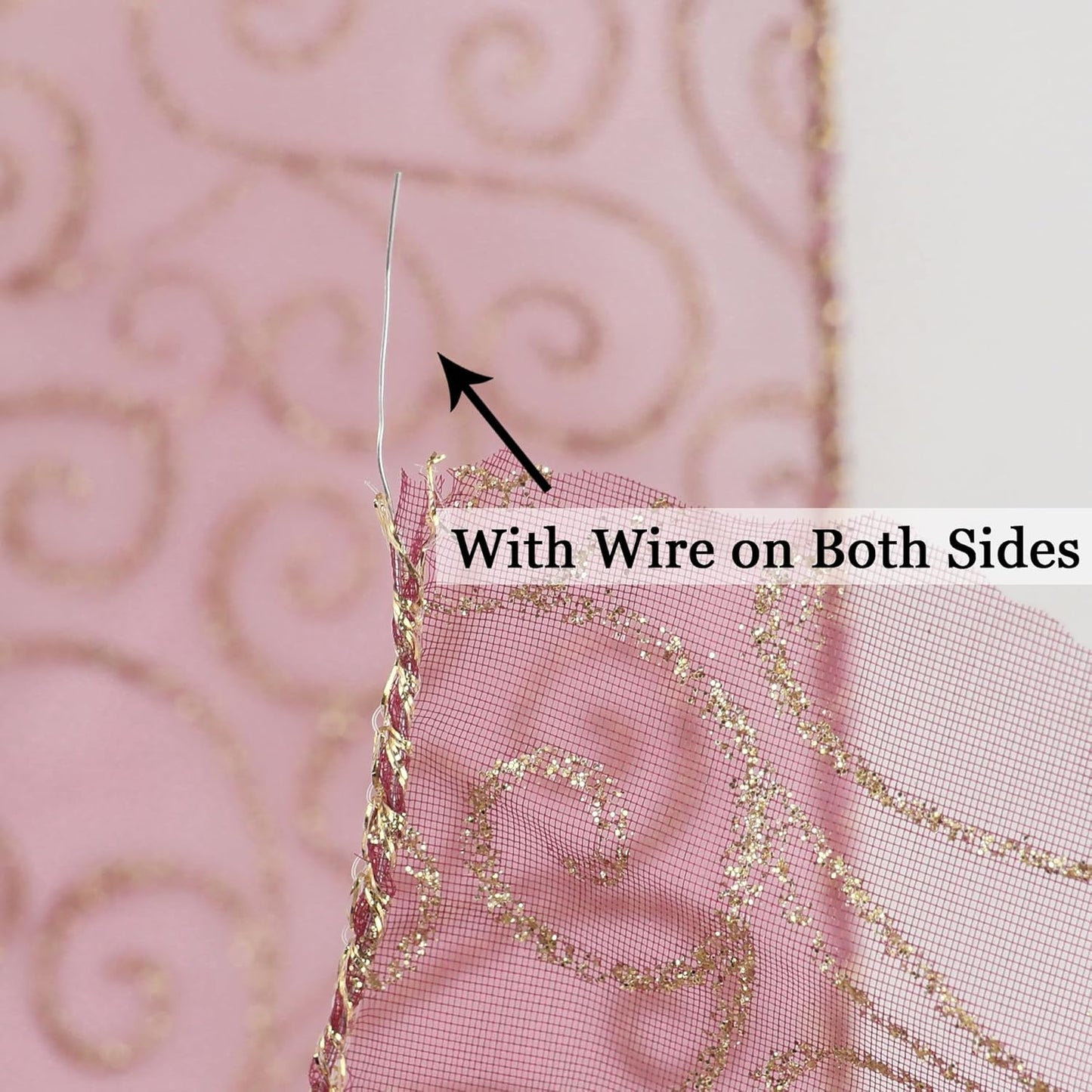 MEEDEE Red Gold Swirl Wired Ribbon 2.5 Inch Dark Red Sheer Ribbon with Gold Swirl Glitter Wired Ribbon Organza Sheer Ribbon 25 Yards Burgundy Sheer Christmas Ribbon for Christmas Tree, Wreath Bow