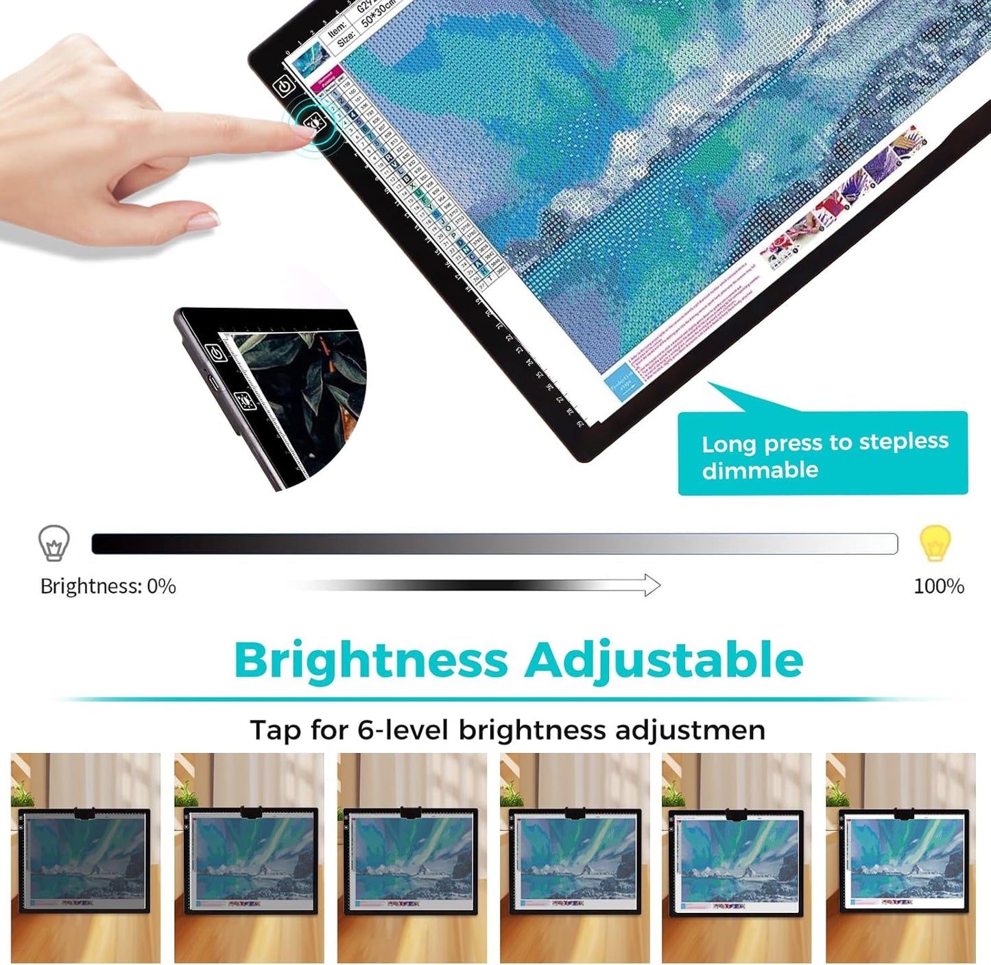 Rechargeable A3 LED Diamond Art Light Board,Tracing Light Box with Stand and Clip,3 Colors Mode Wireless Copy Pad for Diamond Painting,Weeding Vinyl,Sketching & Drawing