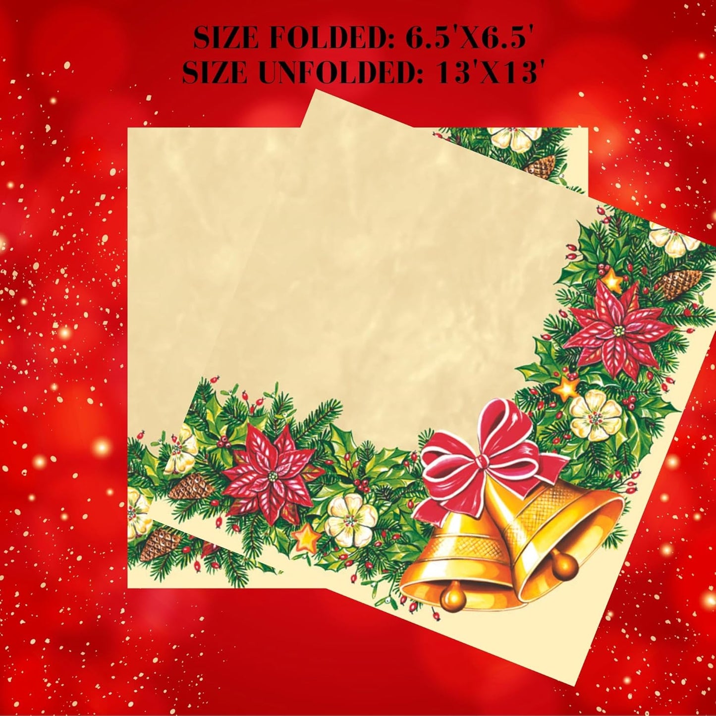 20-ct 13x13 Christmas Paper Decoupage Napkins, 3-Ply Servilletas Tissue Napkin for Dinner and Parties, Disposable Napkins (Bells)