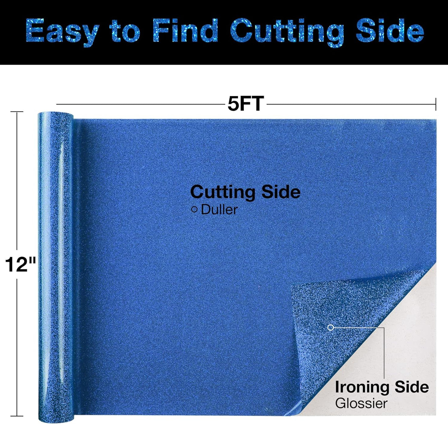 TORC Royal Blue Glitter HTV Heat Transfer Vinyl Roll 12 inch x 10 ft Iron on Vinyl for T Shirts Crafts