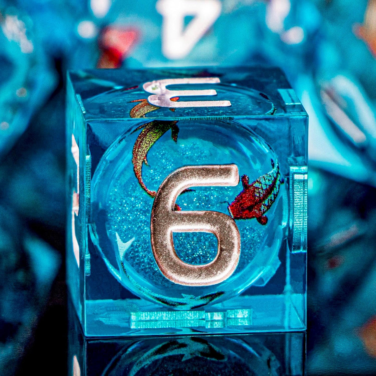 ARUOHHA Liquid Core DND Dice Set, 7pcs Resin Blue Sharp Edged Dragons Dice Compatible with D&D Role Playing Games, Handmade RPG Koi Fish Dungeons Polyhedral Dice Set D20 D12 D10 D8 D6 D4