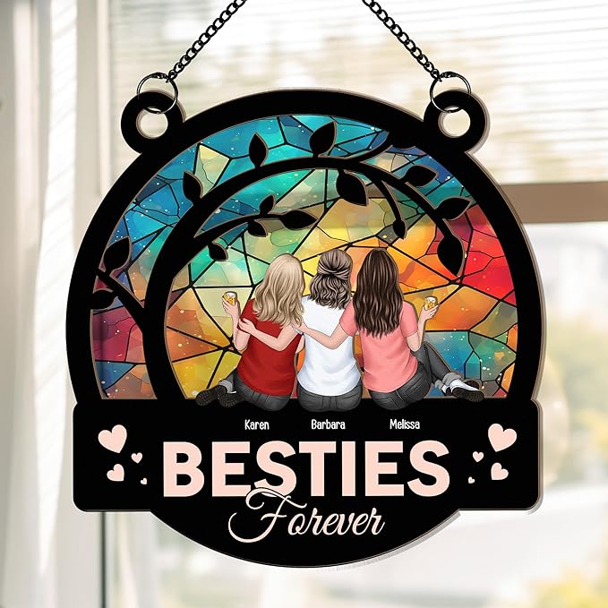 Macorner Personalized Window Hanging Suncatcher Ornament - Friendship Gift for Women, Birthday Present for Best Friend, Besties Forever BFF Gift