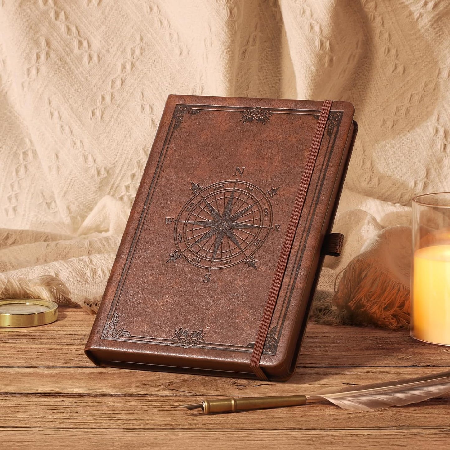 AHGXG Thick Journal Blank Notebook for Men - 320 Numbered Pages A5 Notebook for Writing, 100gsm Plain Paper, Vintage Leather Hardcover, for Women Work Office School, 5.75'' X 8.38''- Brown