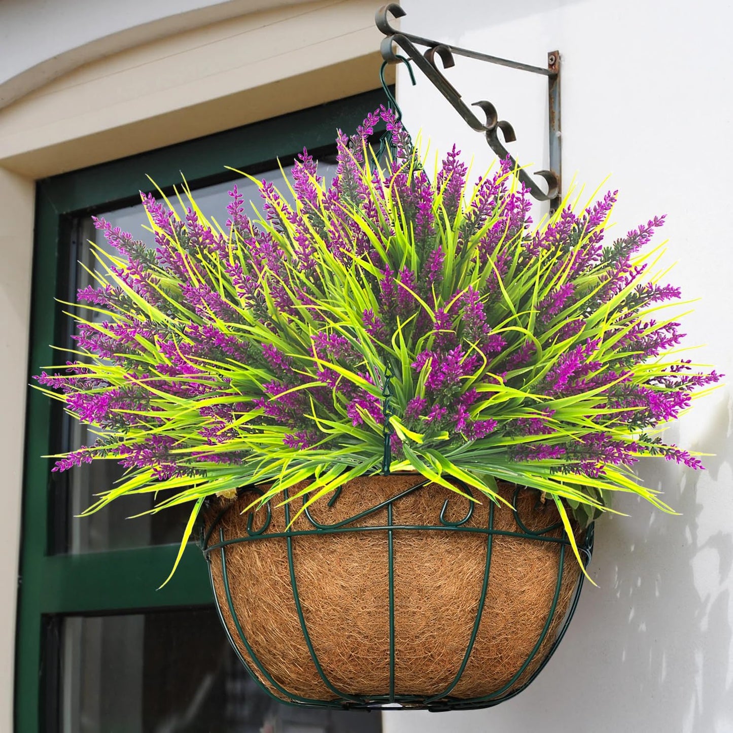 20 Bundles Artificial Plants Outdoor Fake Monkey Grass with Flowers (Fuchsia)