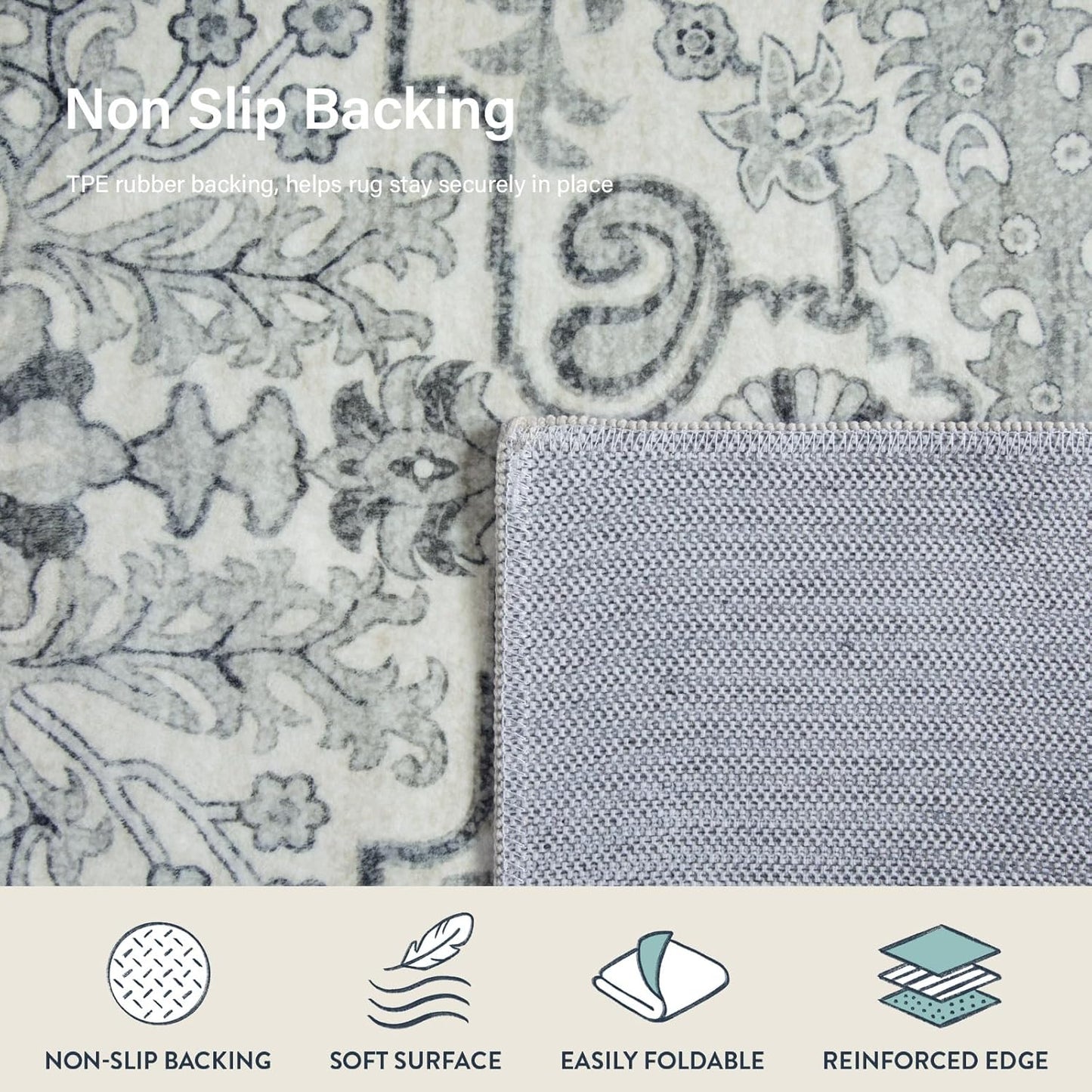 Lahome Bohemian Floral Medallion Runner Rug - 2x4 Beige Non Skid Laundry Room Rug Runner Hallway Runners, Distressed Soft Machine Washable Indoor Accent Carpet Runners for Bedside Entryway