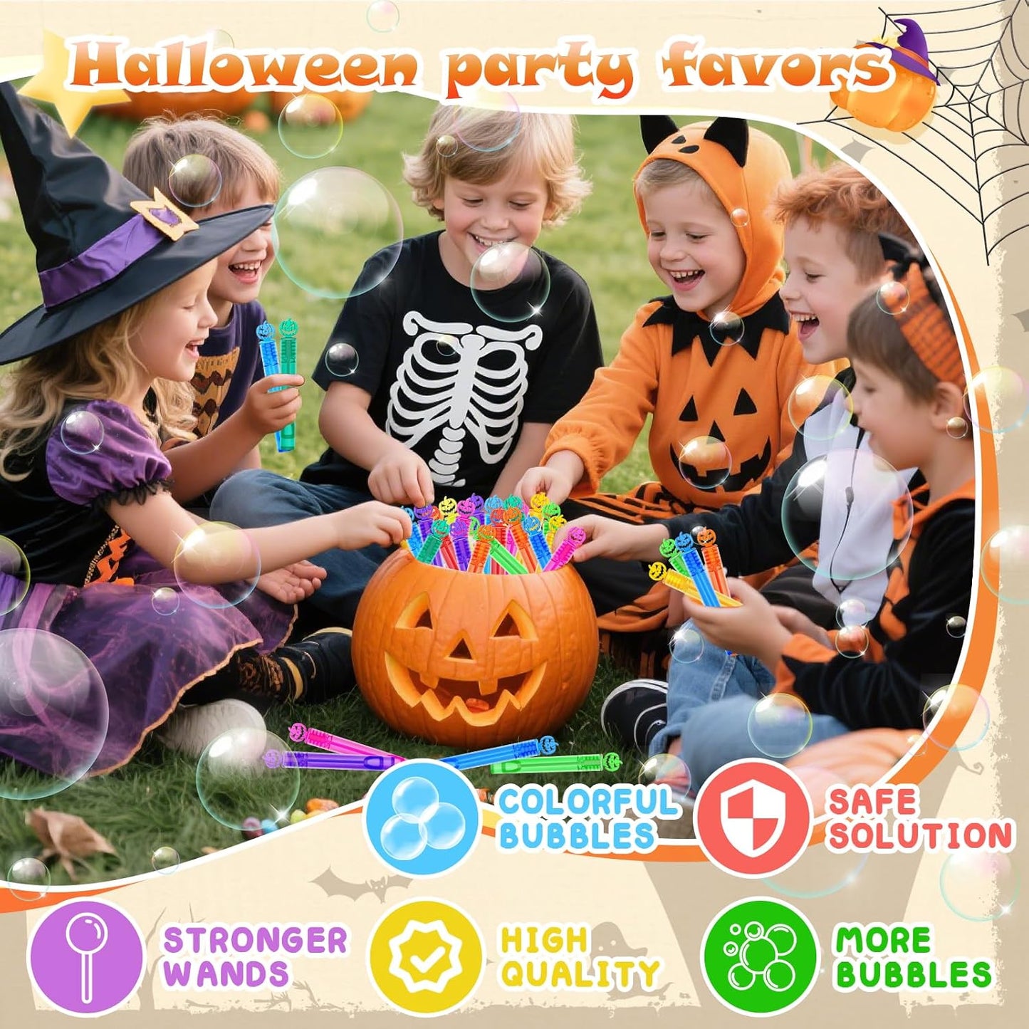 300 Piece Halloween Party Favor Bubbles, Halloween Bubble Wands Bulk for Kids Party Favor Supplies, Trick or Treat Goodie Bags, School Classroom Game Rewards, Halloween Miniatures