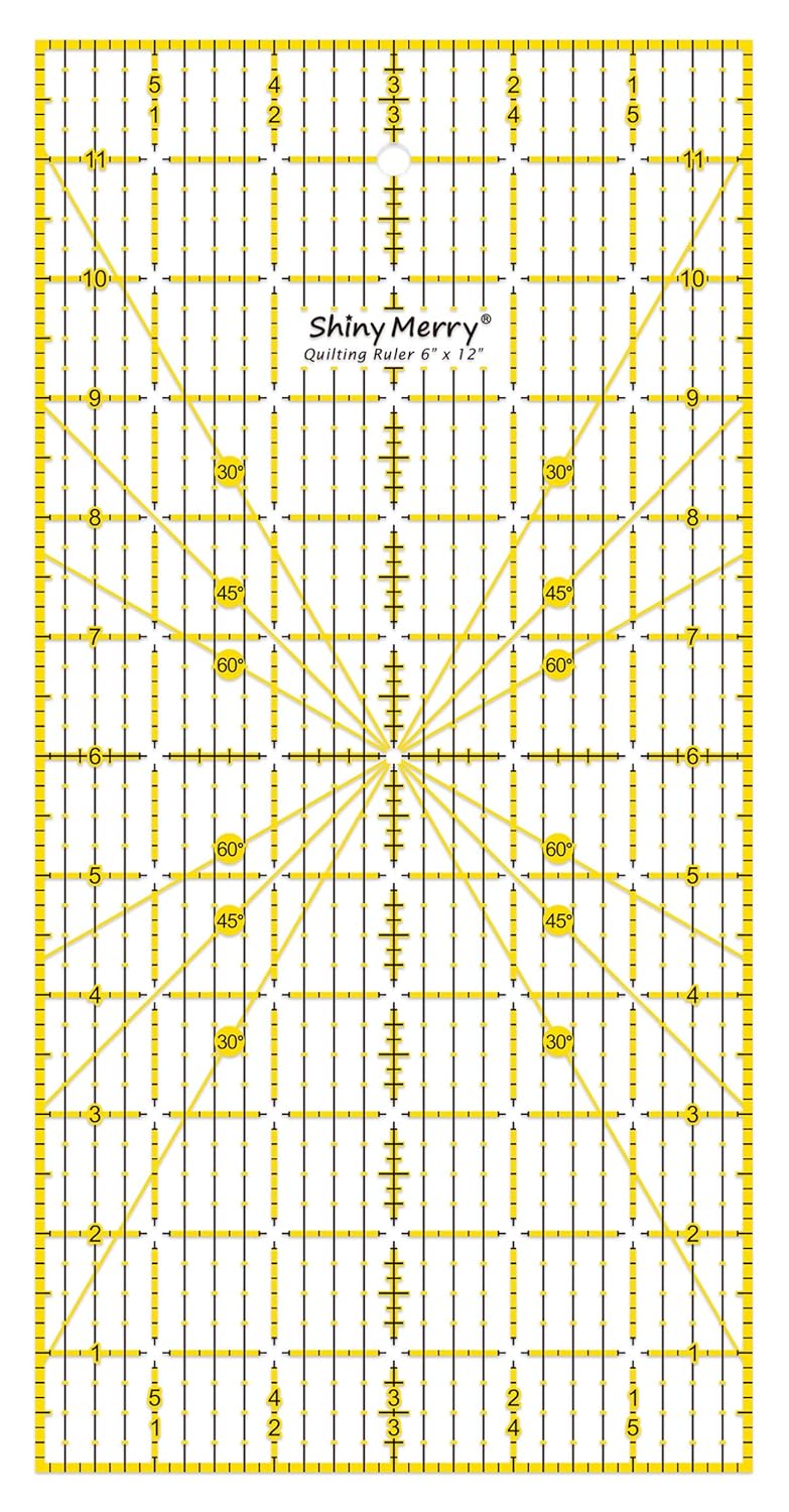 Quilting Ruler 6"x12",Non-Slip Clear Acrylic Sewing Ruler with Easy-to-Read Grid,Yellow & Black Grid Design,Perfect for Fabric,Patchwork,Cutting & Sewing Crafts,Durable Tool for Quilting