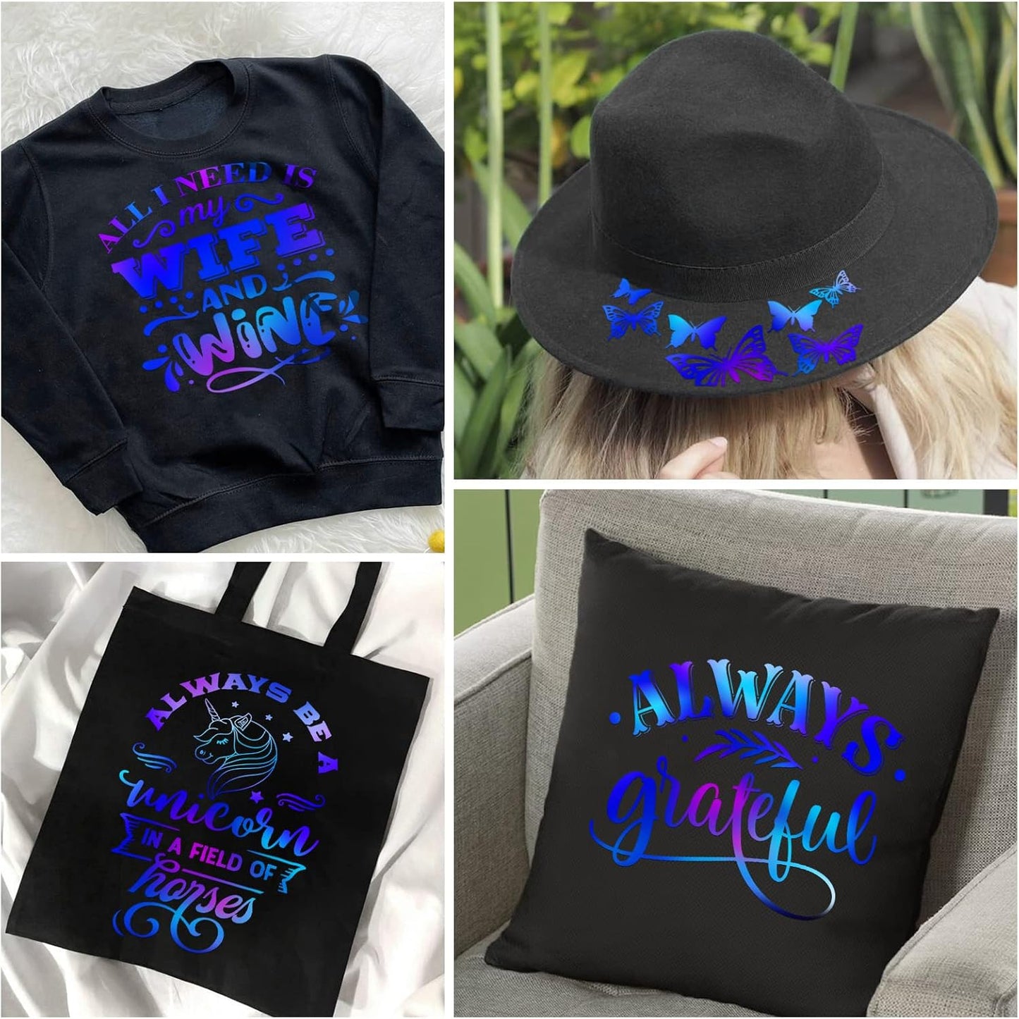 VINYL FROG Holographic HTV Vinyl Roll 12" x5ft Blue Metallic Heat Transfer Vinyl Iron on Vinyl Easy to Cut & Weed DIY Heat Press Design for T-Shirts