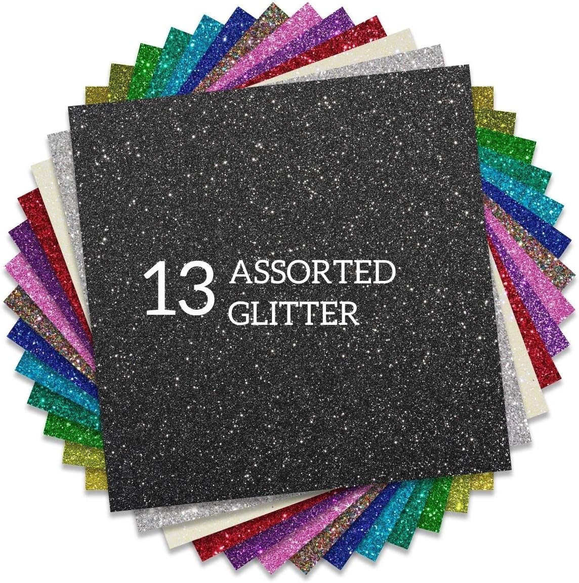 Glitter HTV Heat Transfer Vinyl 12"x12" Bundle 13 Sheets Iron on Vinyl for T-Shirts Gifts Design(Assorted)