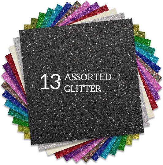 Glitter HTV Heat Transfer Vinyl 12"x12" Bundle 13 Sheets Iron on Vinyl for T-Shirts Gifts Design(Assorted)