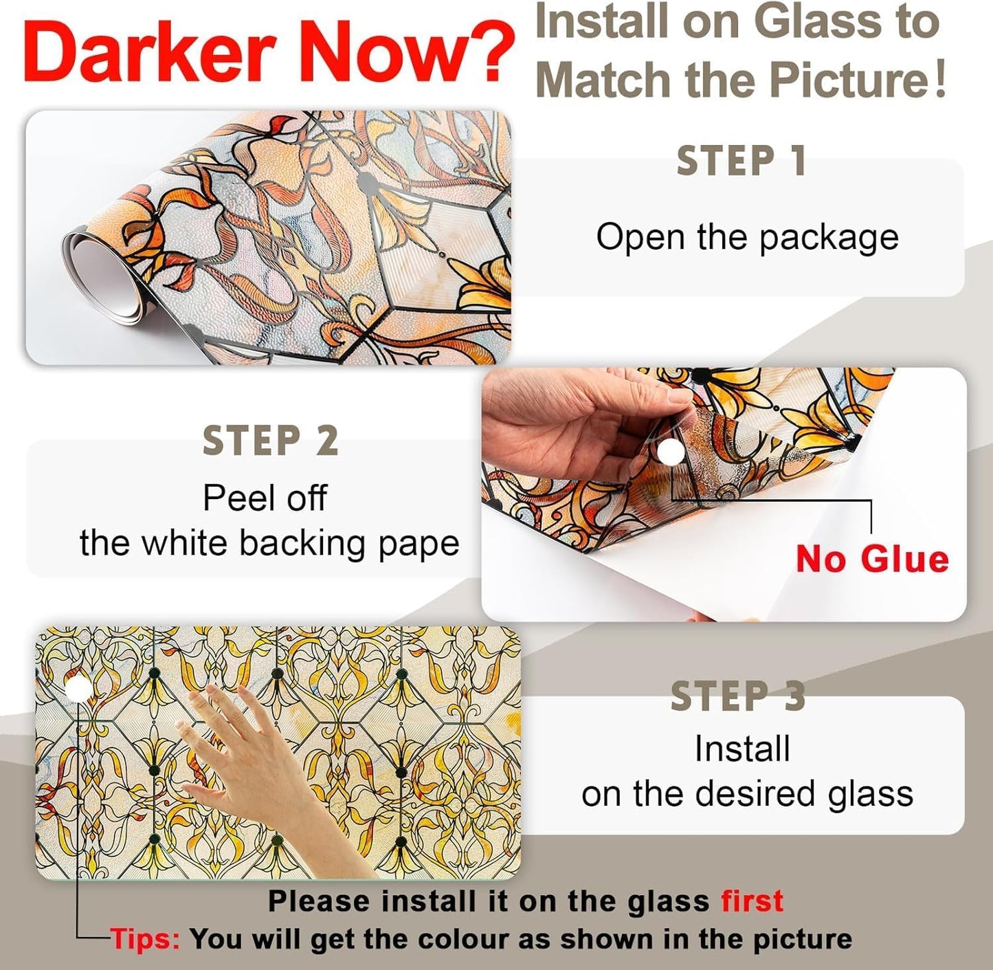 3D Stained Glass Window Privacy Film, Heat Control UV Blocking Static Cling Decorative Window Film for Bathroom,Front Door,Home Non Adhesive,GiltGaze 35.4 x 78.7 inches