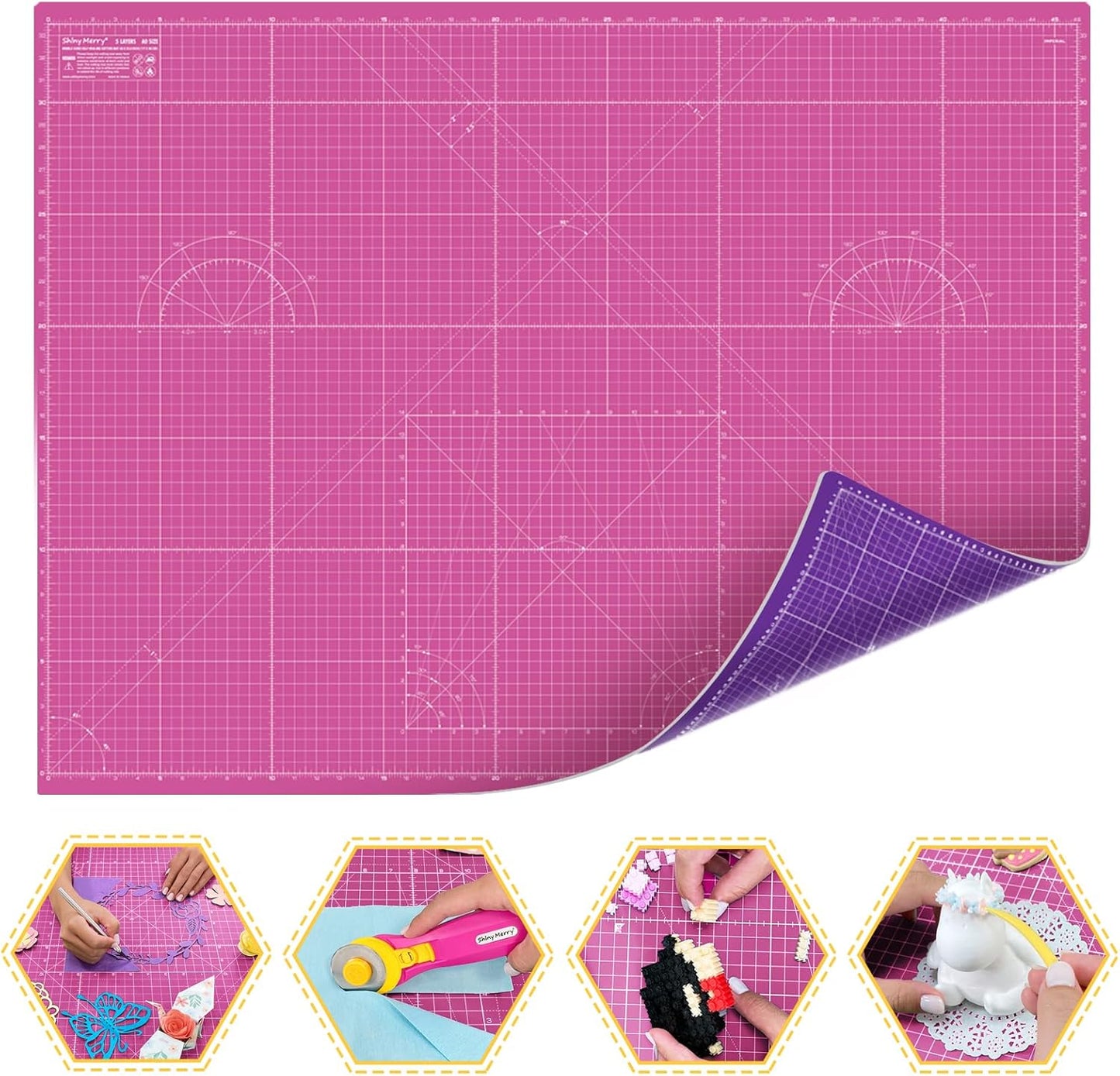 Self Healing Cutting Mat A0 36"x48" – Double Sided 5-Ply Craft Mat for Sewing, Quilting, Fabric, Scrapbooking – Pink/Purple