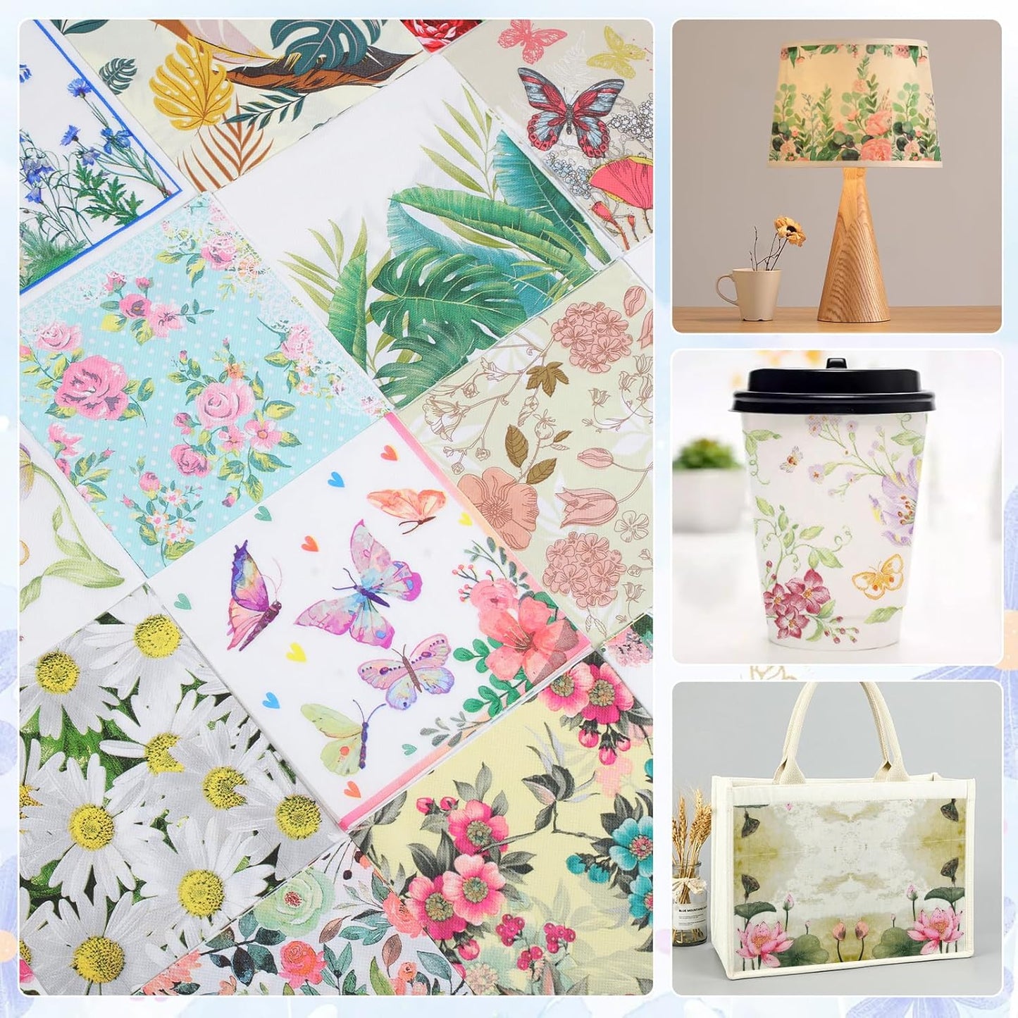 Floral Decoupage Paper Napkins, 20 Pack 20 Styles Assorted Decorative Cocktail napkins for DIY rafting Birthday Party Wedding Baby Shower Each Unfolded 13 Inch